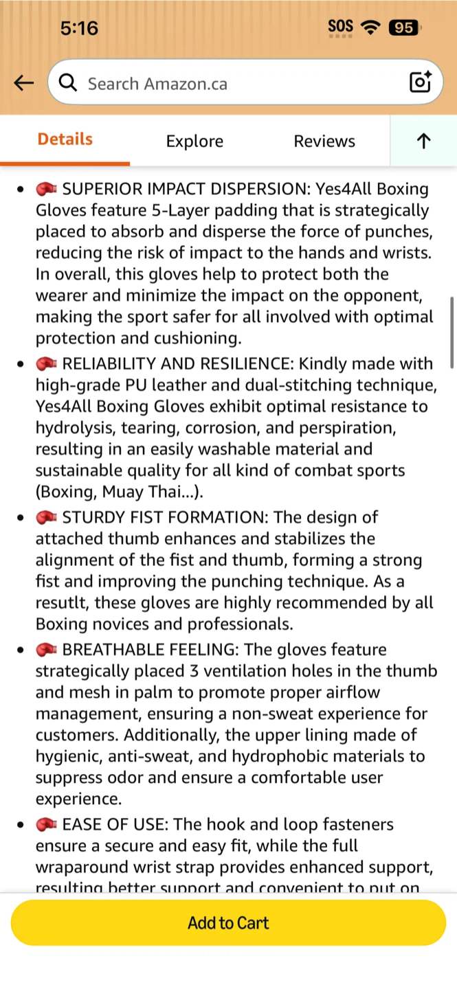 [BRAND NEW] Yes4All Boxing Gloves - Black 12oz - photo 5