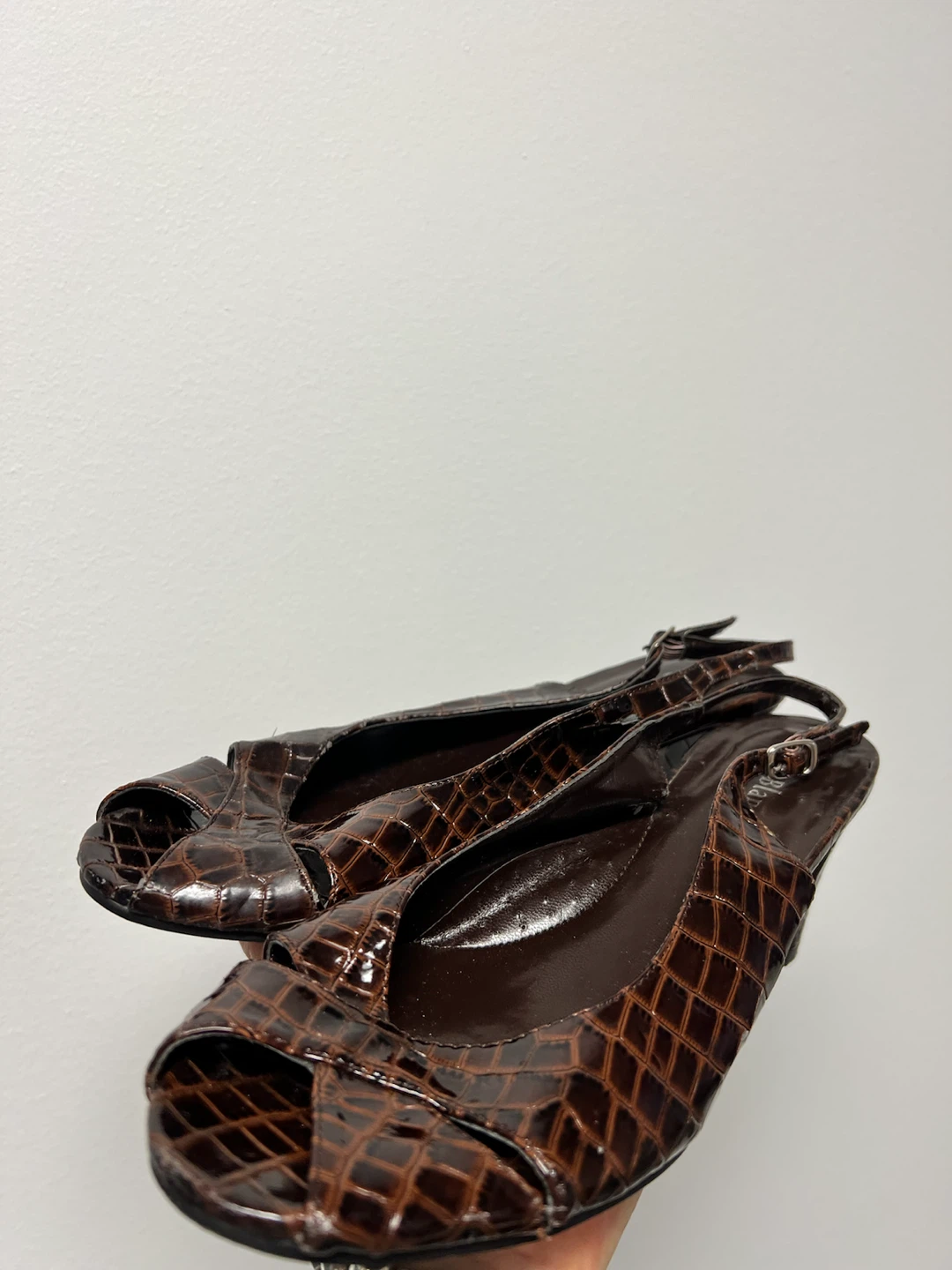 Brown Croc-Embossed Slingback Heels - photo 2