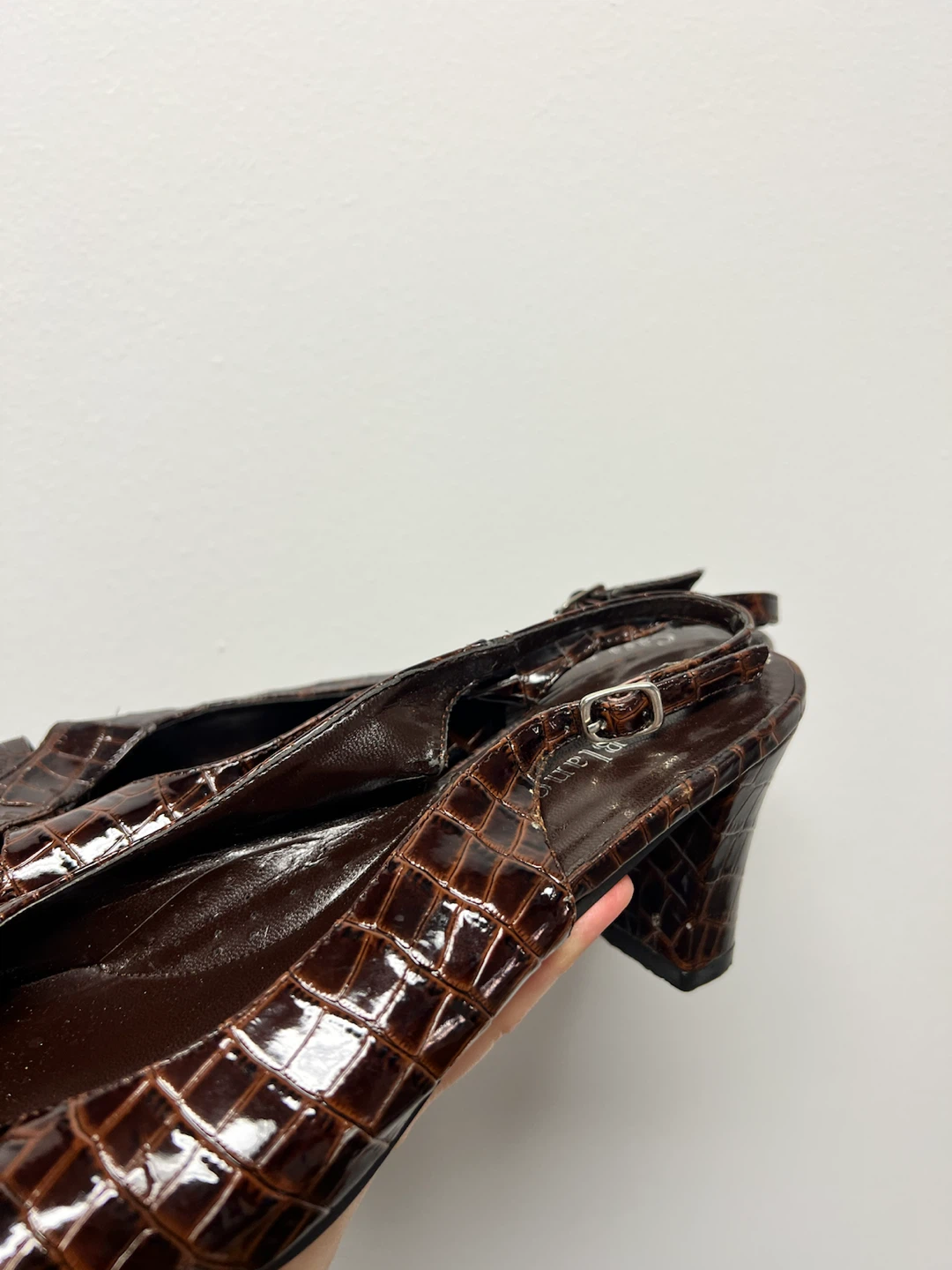 Brown Croc-Embossed Slingback Heels - photo 3