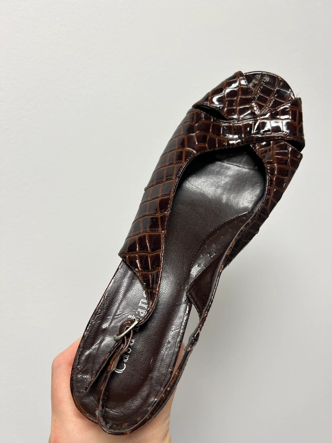 Brown Croc-Embossed Slingback Heels - photo 4