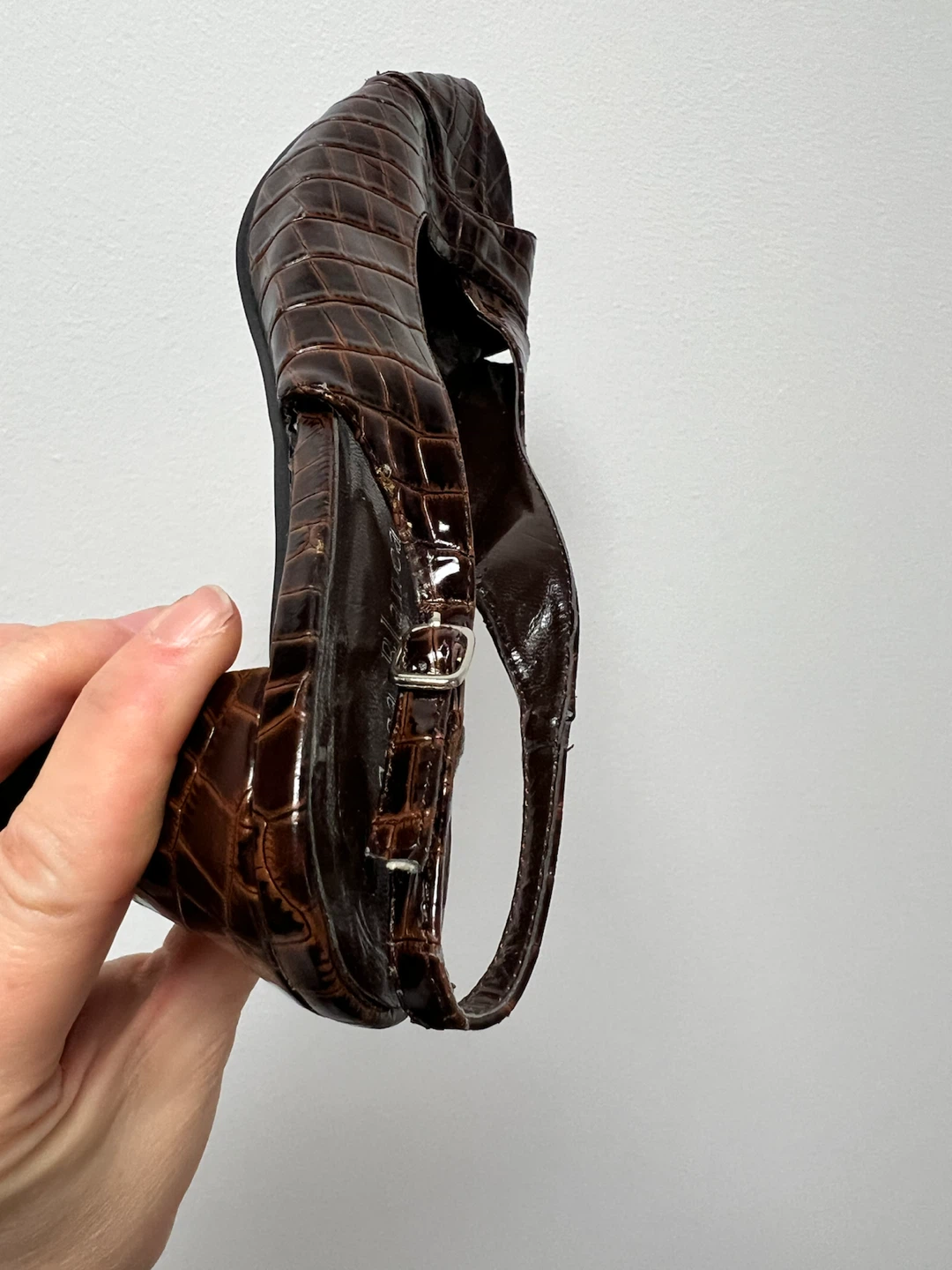 Brown Croc-Embossed Slingback Heels - photo 5