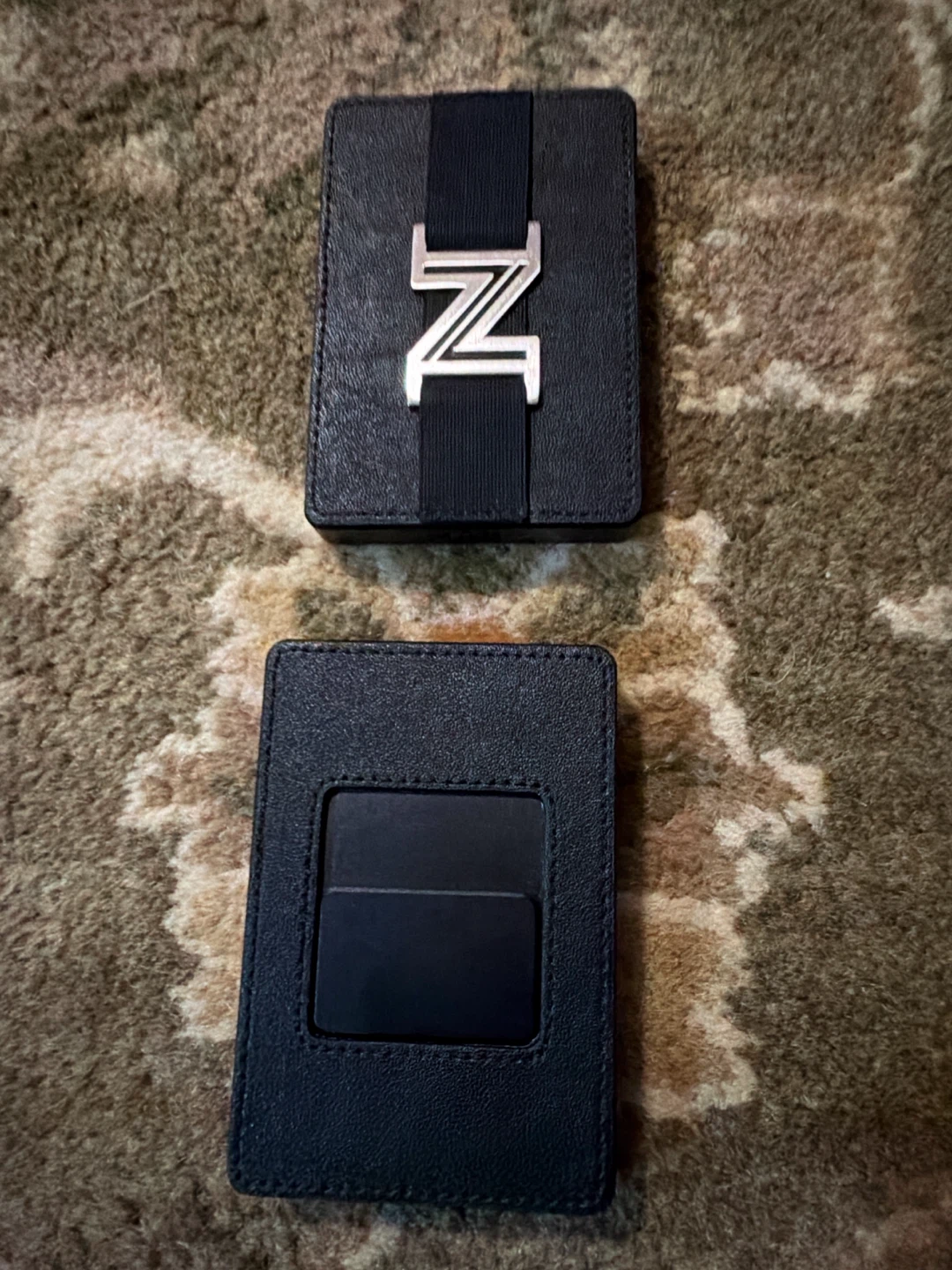 Black Minimalist Wallet with Metal Logo