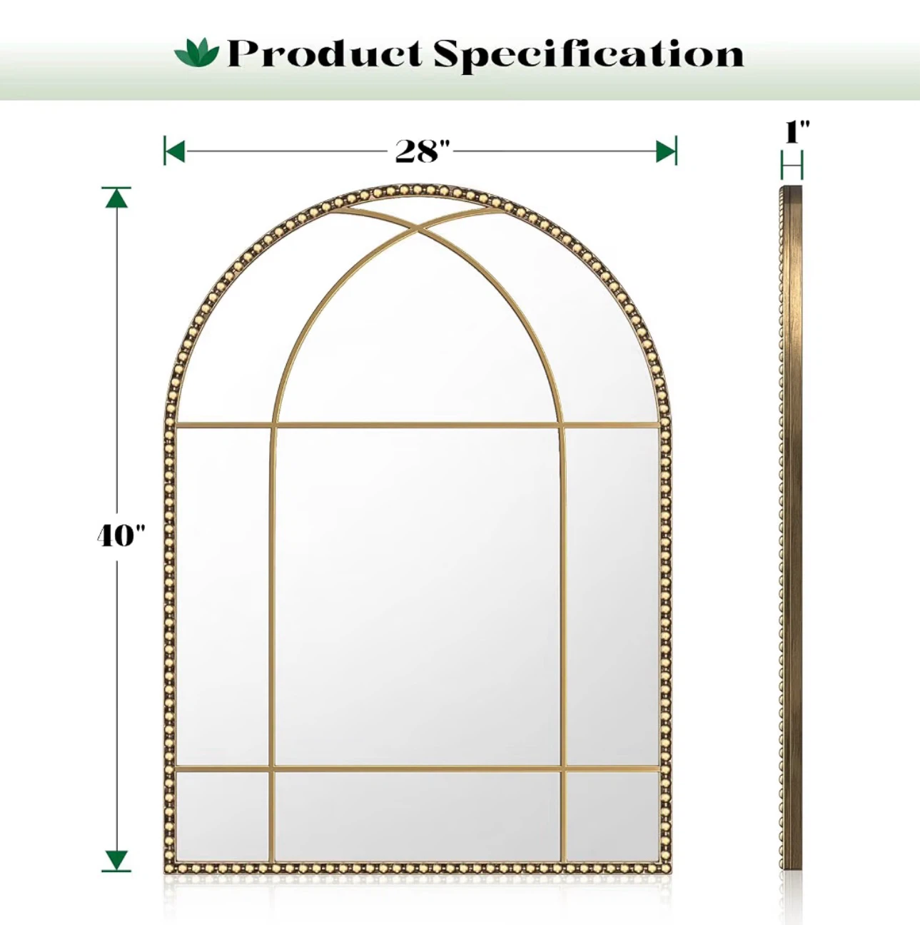 Wiserset Arched Gold Antique Mirror, 28" X 40" - photo 2