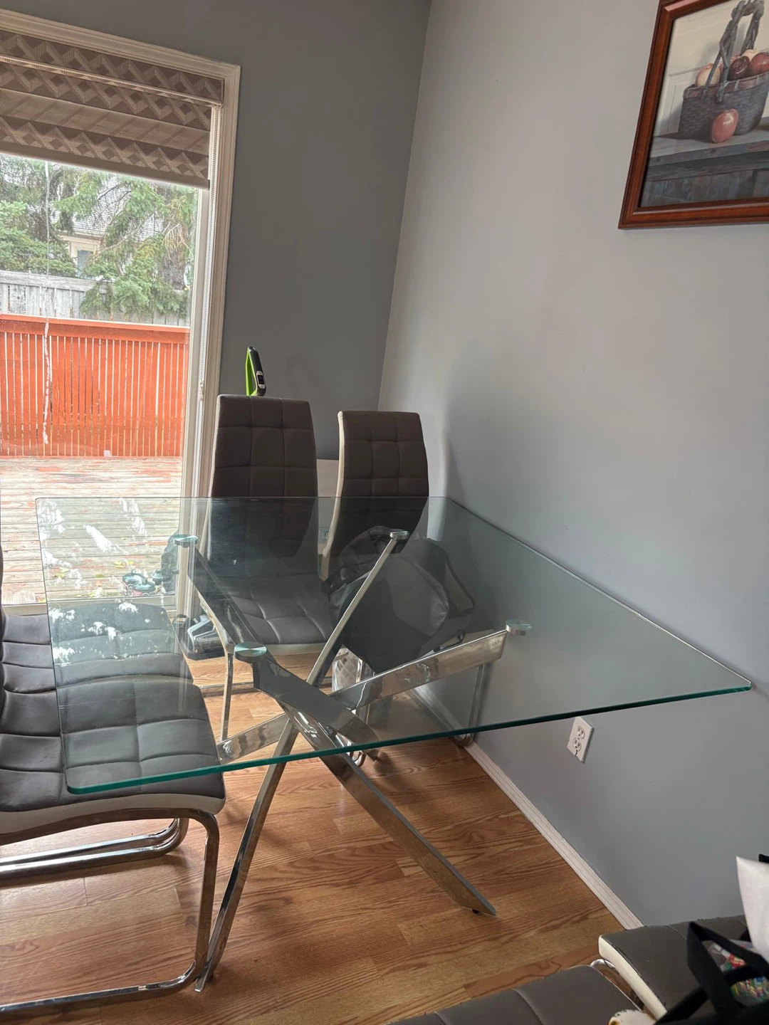 Modern Glass Dining Table with Grey Chairs