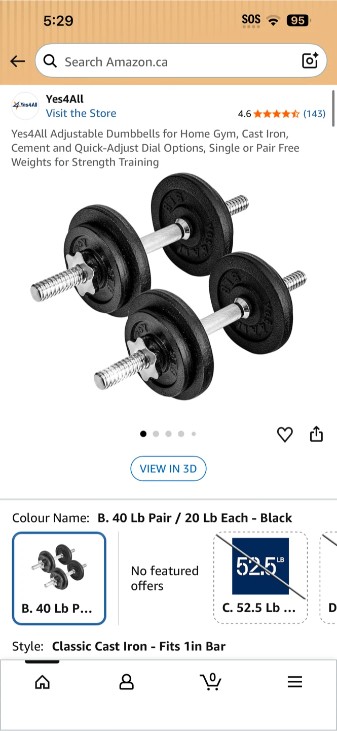 Brand New Yes4All 40 lb Adjustable Cast Iron Dumbbell Set Pair - photo 3