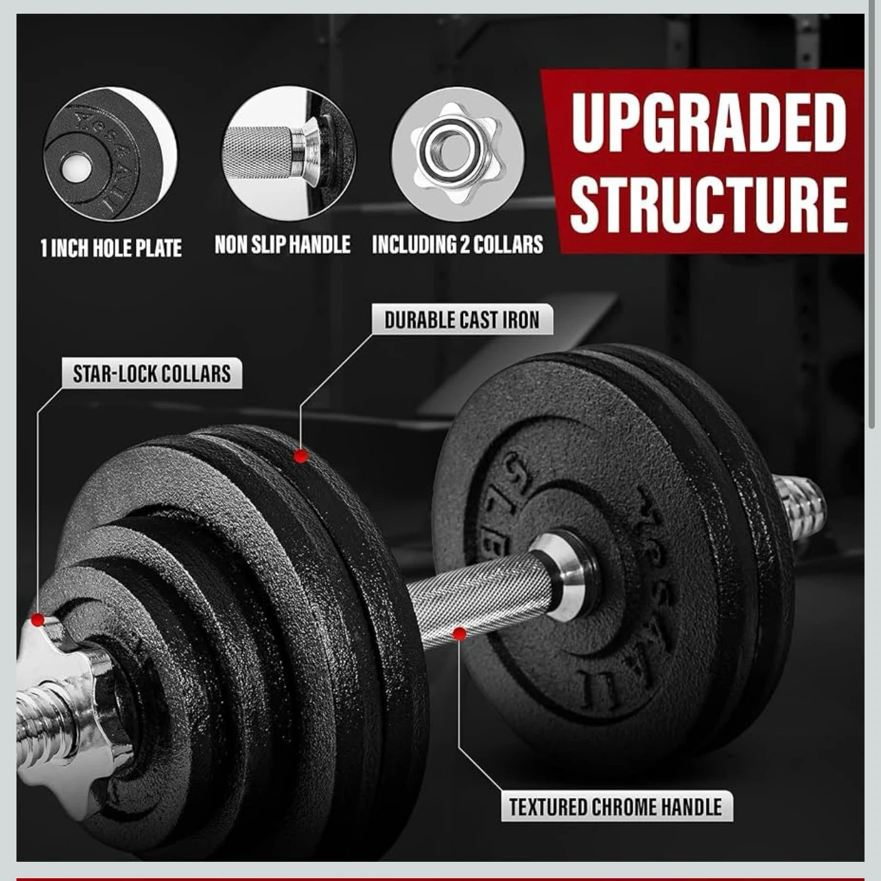 Brand New Yes4All 40 lb Adjustable Cast Iron Dumbbell Set Pair - photo 4