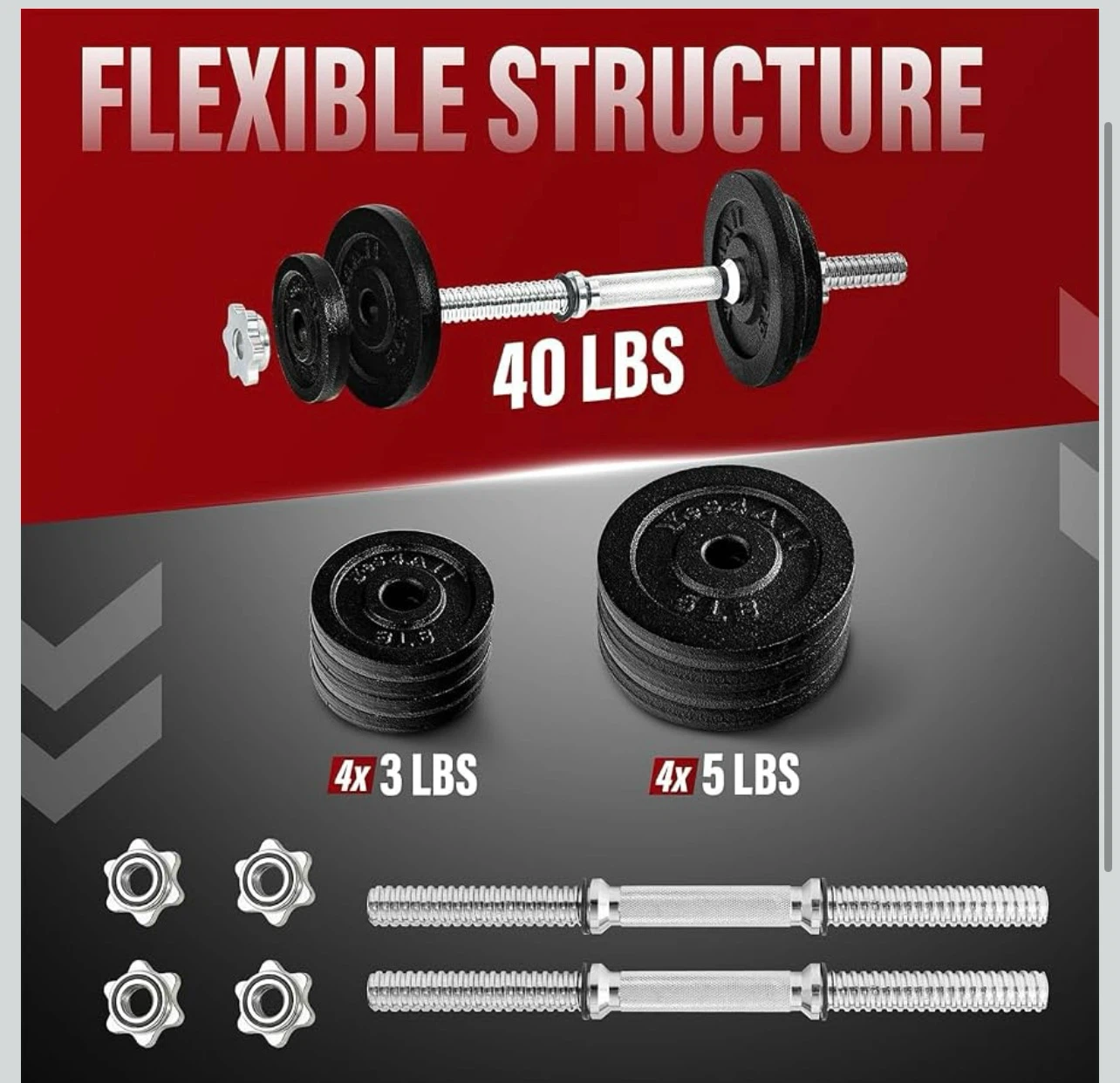 Brand New Yes4All 40 lb Adjustable Cast Iron Dumbbell Set Pair - photo 5