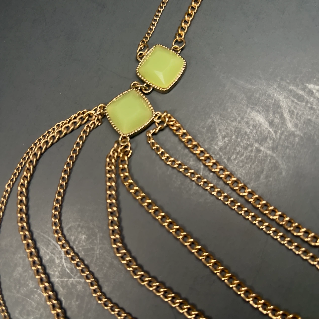 Gold Layered Chain Necklace with Green Accents - photo 2