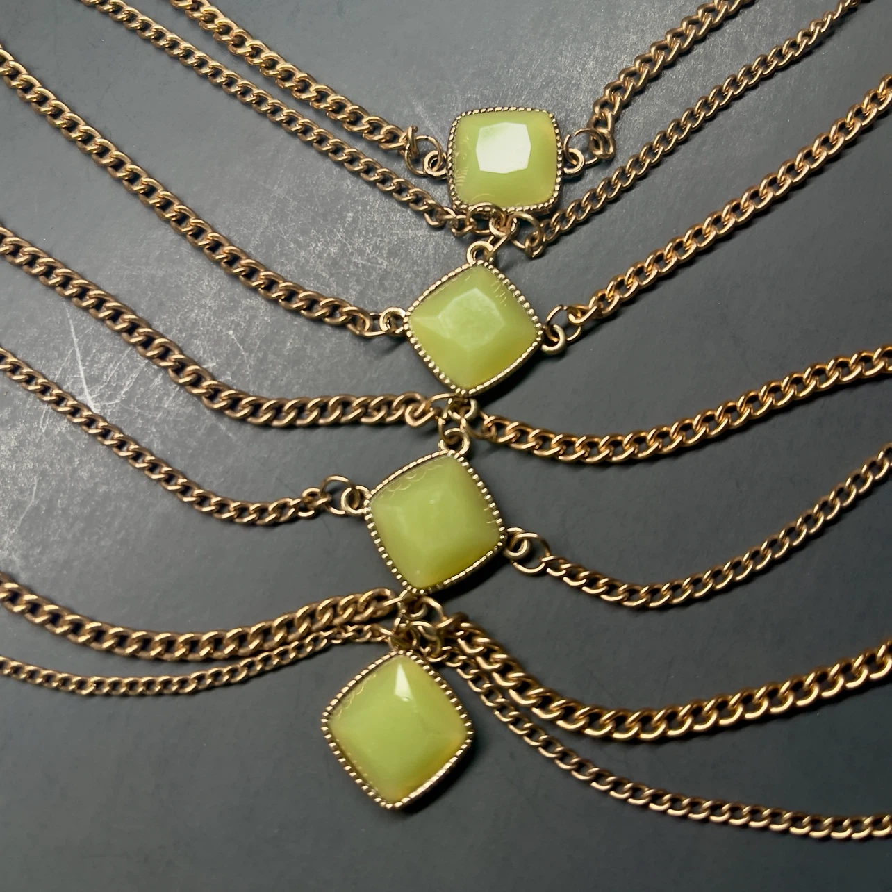 Gold Layered Chain Necklace with Green Accents - photo 3