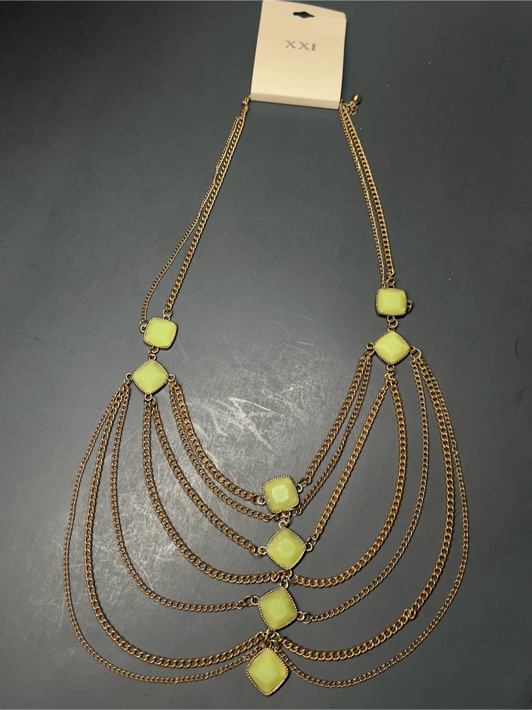 Gold Layered Chain Necklace with Green Accents
