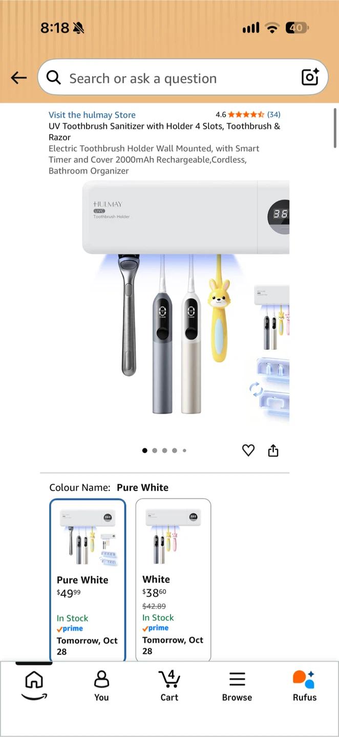 Brand New Mimore UV Toothbrush Sanitizer and Holder