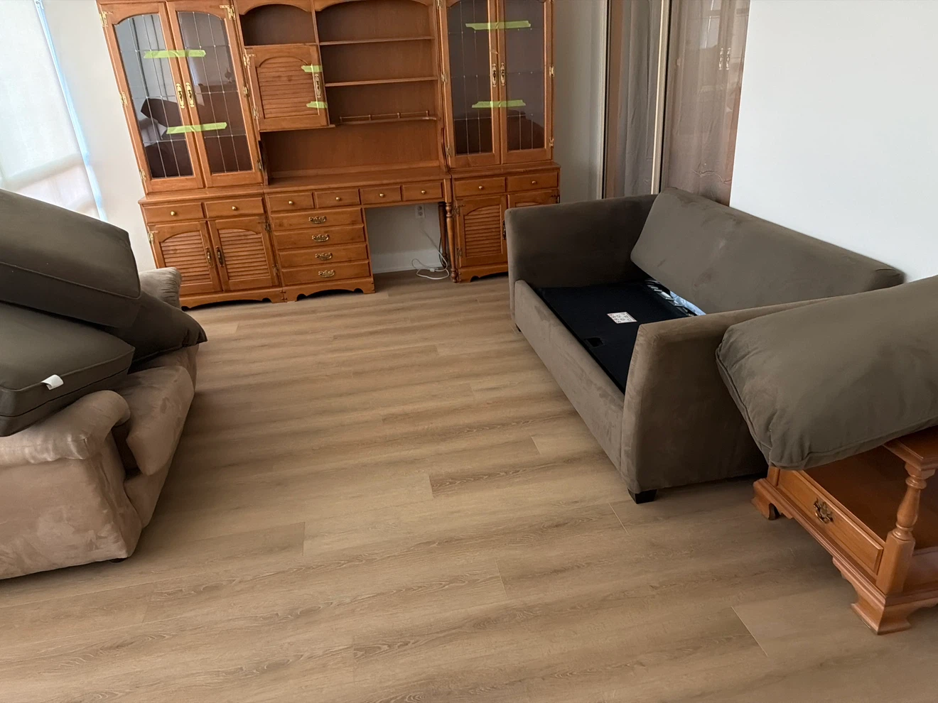 Sofa bed with site wooden table