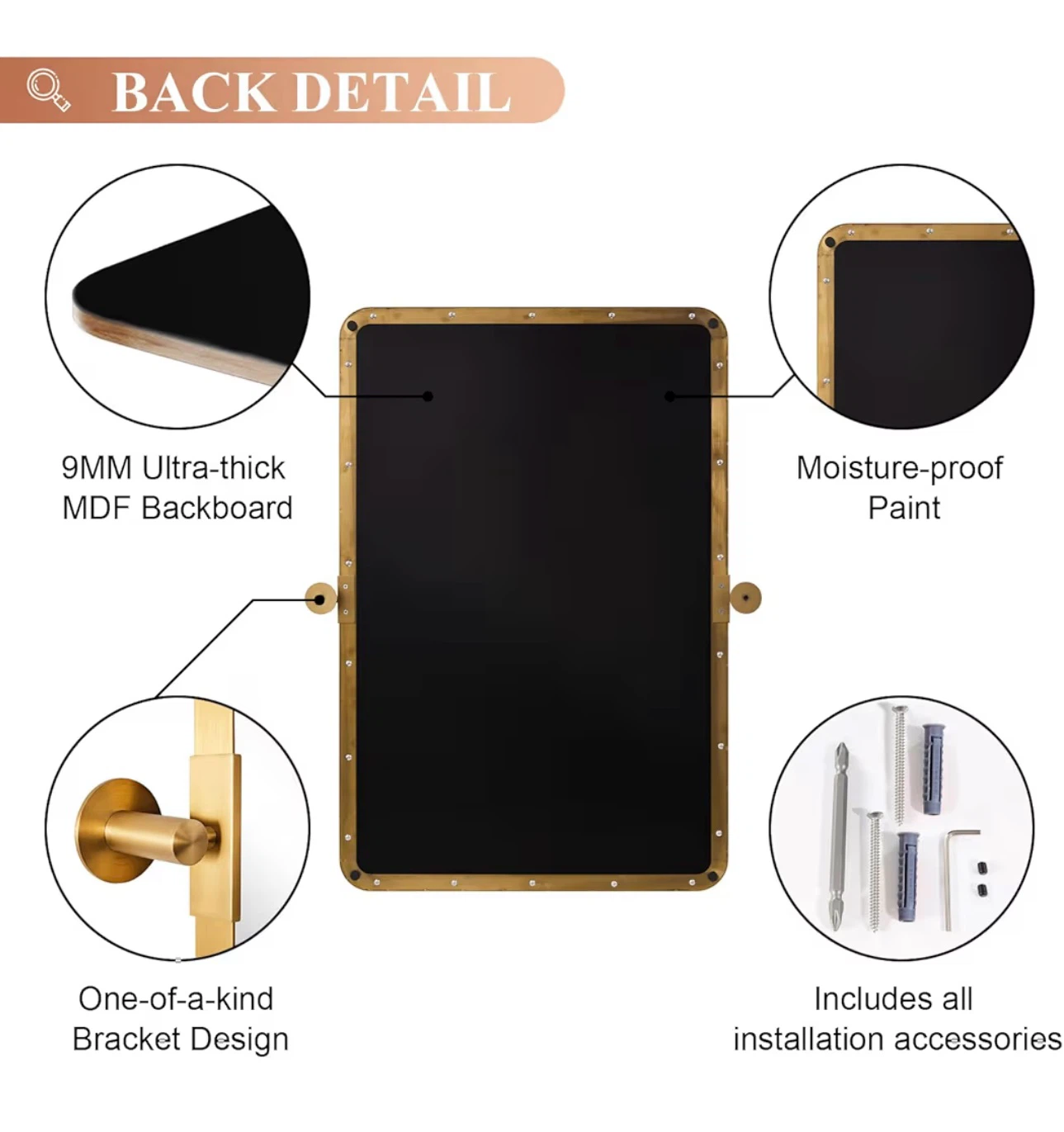 MOON MIRROR Brushed Gold Pivot Wall Mirror 26.33"W X 30"L - photo 5