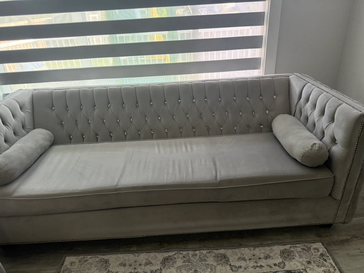 Grey Velvet Sofa and Armchair Set