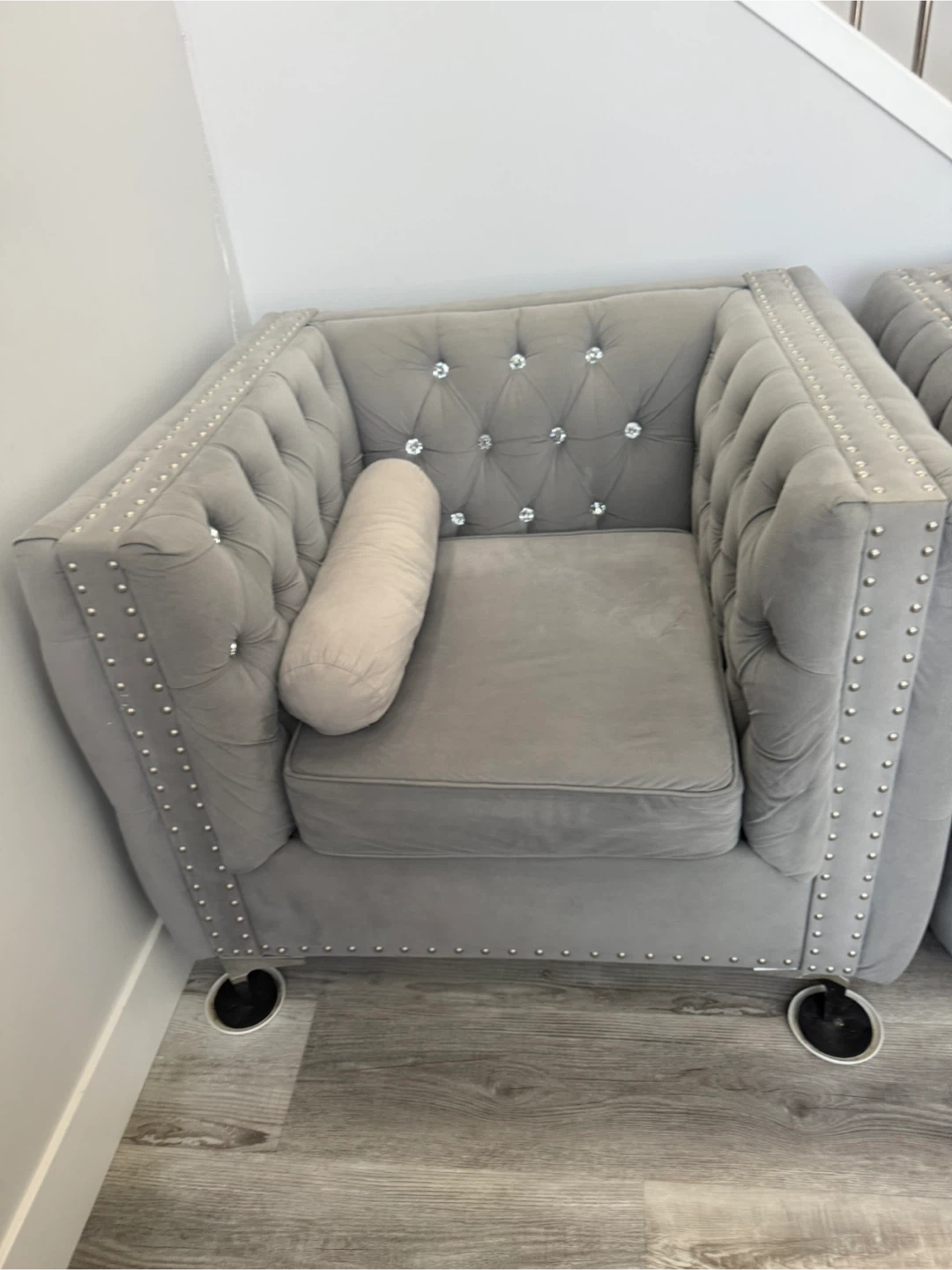 Grey Velvet Sofa and Armchair Set - photo 3
