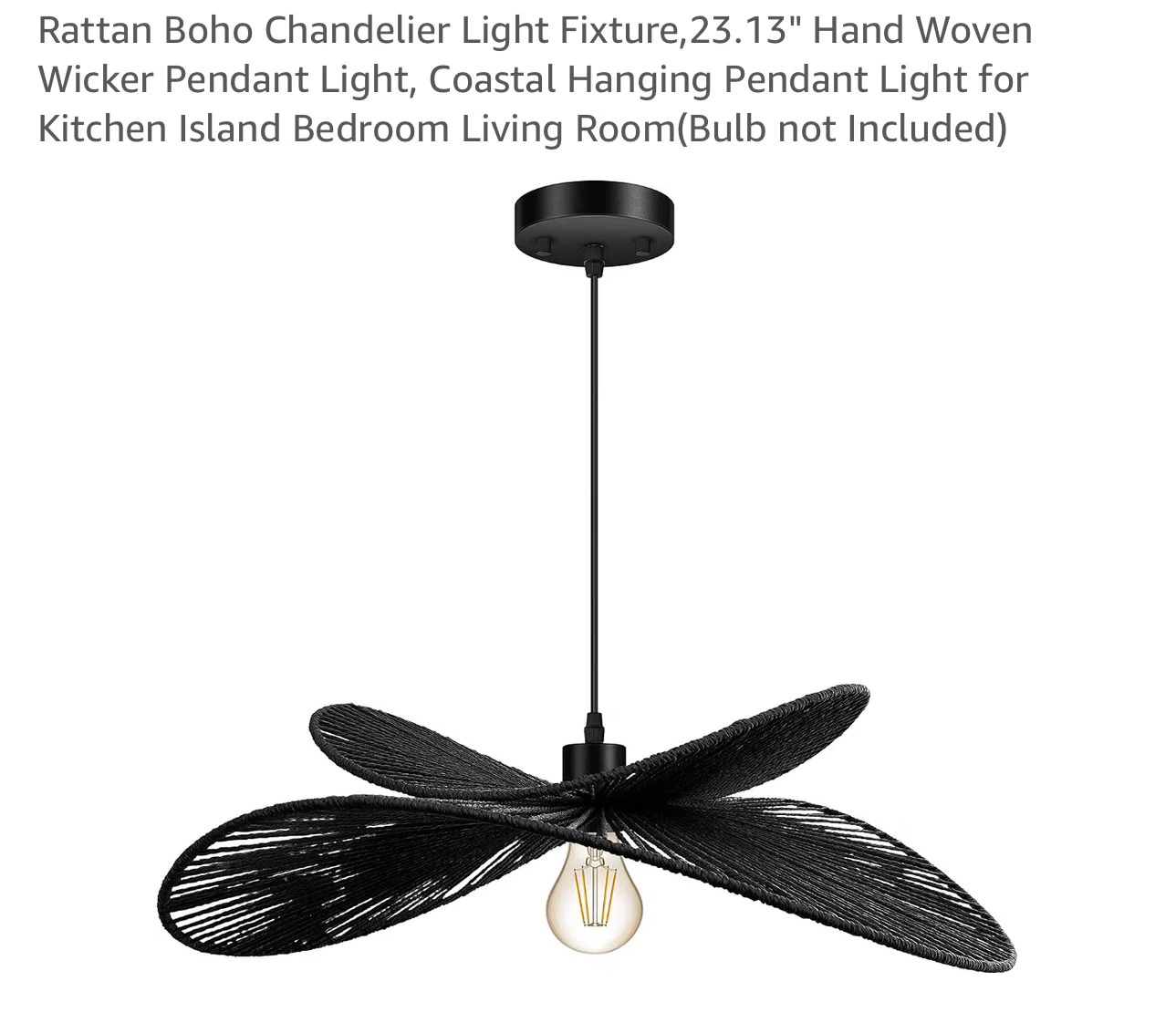 Black Rattan Boho Pendant Light Fixture