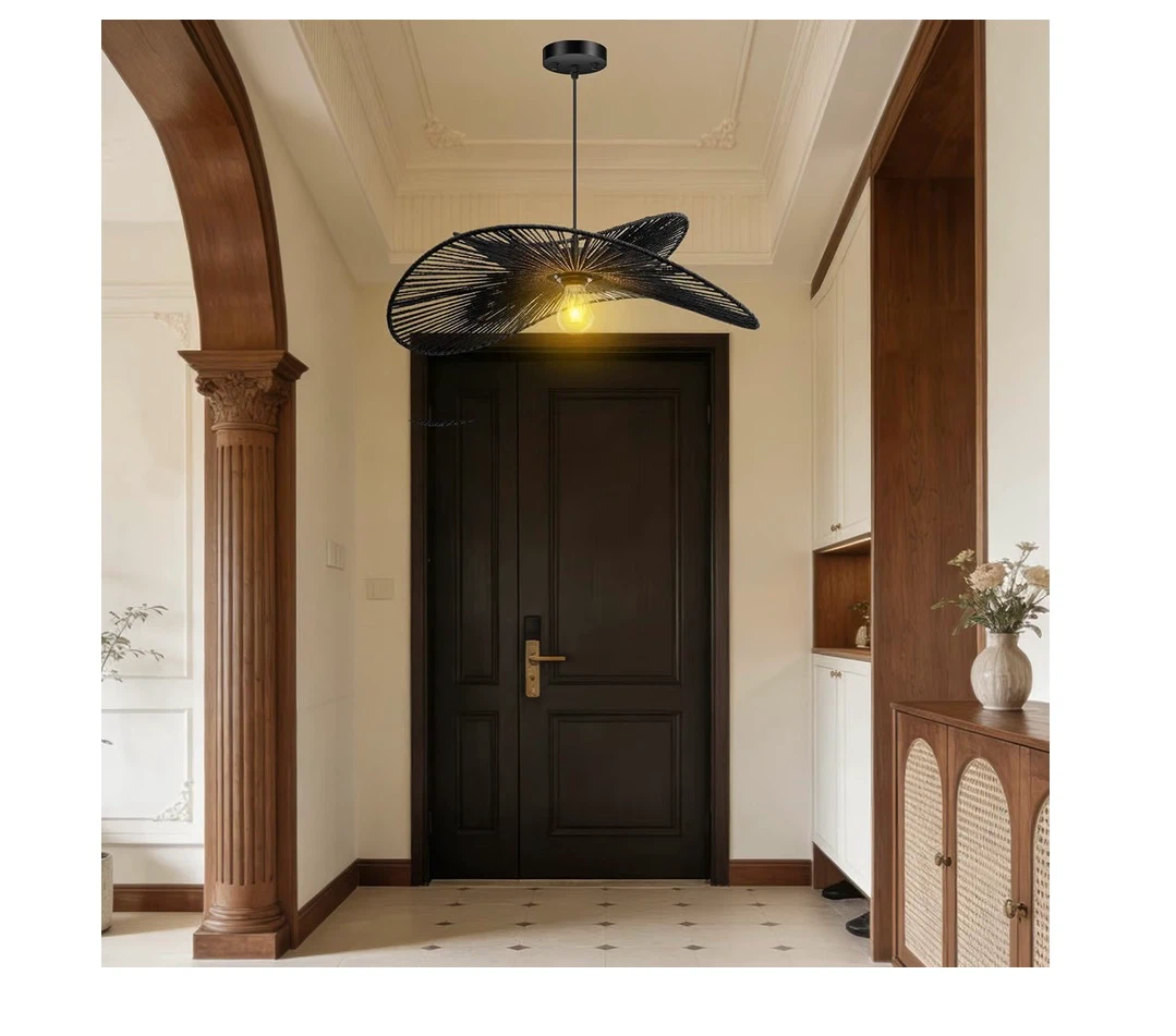 Black Rattan Boho Pendant Light Fixture - photo 5