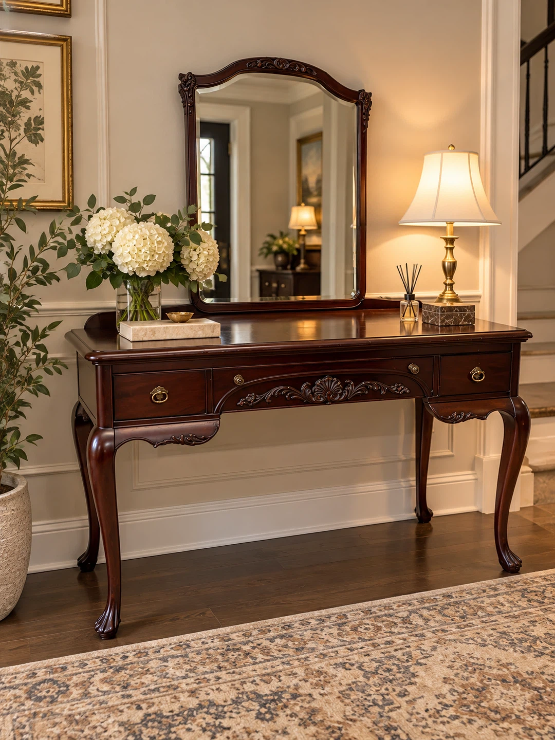 Vintage Style Mahogany Finish Vanity with Mirror