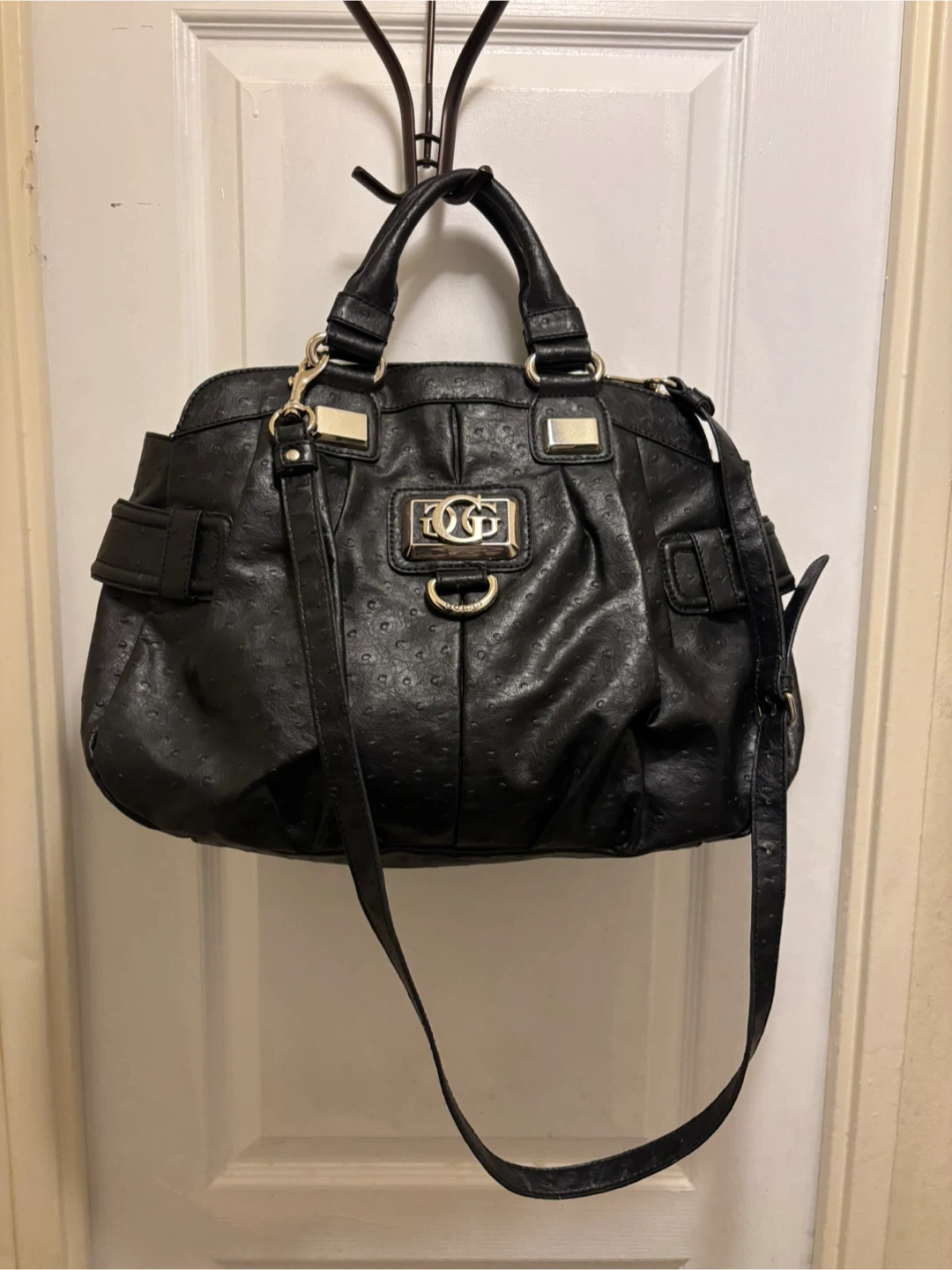 Guess Black Ostrich-Effect Satchel