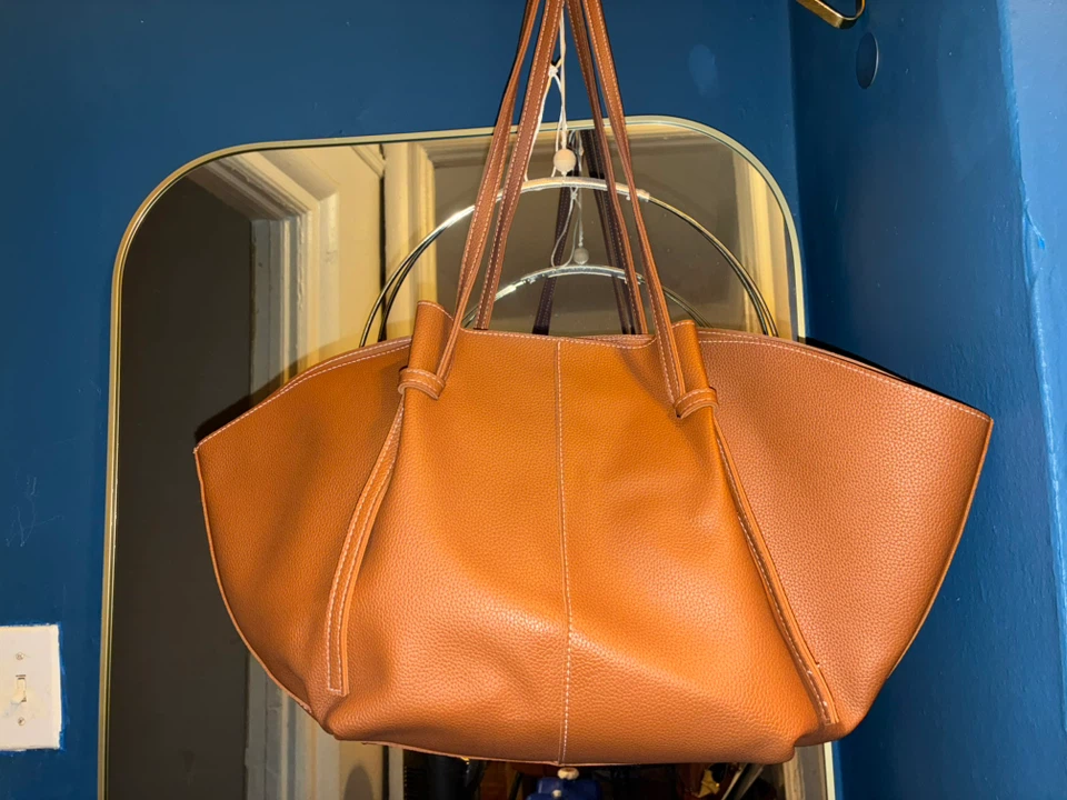Tan Faux Leather Tote Bag