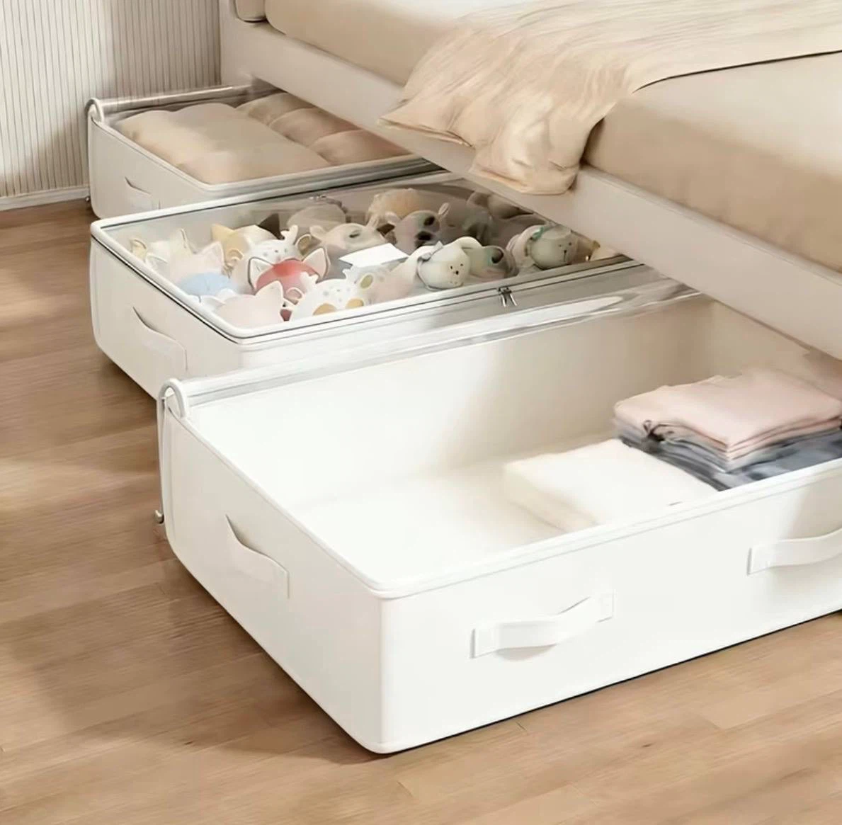 Under-Bed Storage Bins, Set of 3 (XL, White)