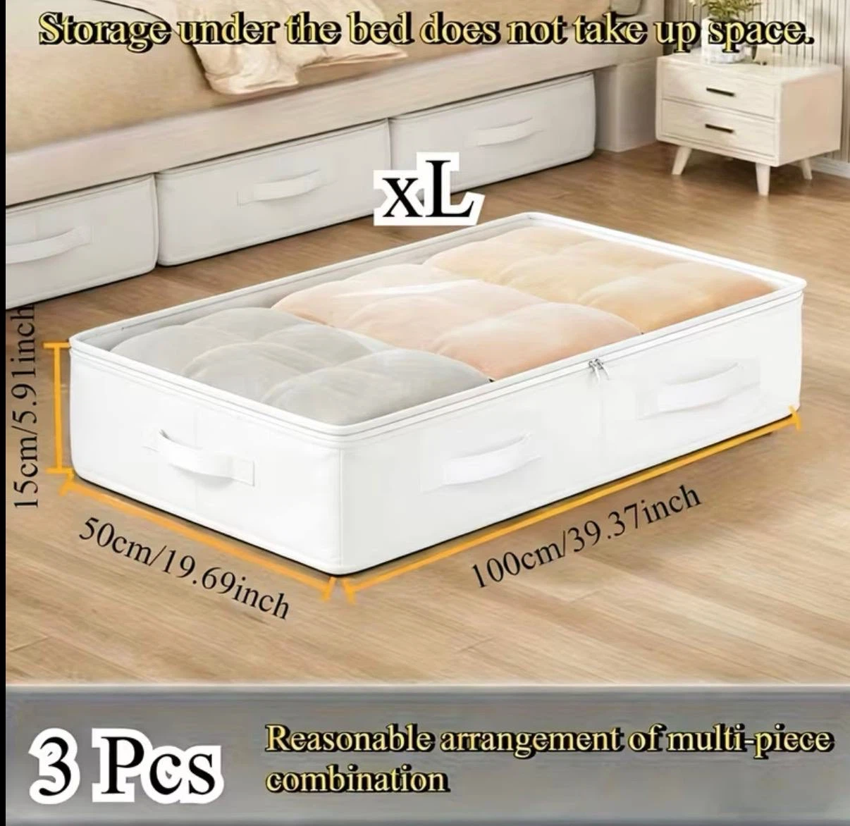 Under-Bed Storage Bins, Set of 3 (XL, White) - photo 2