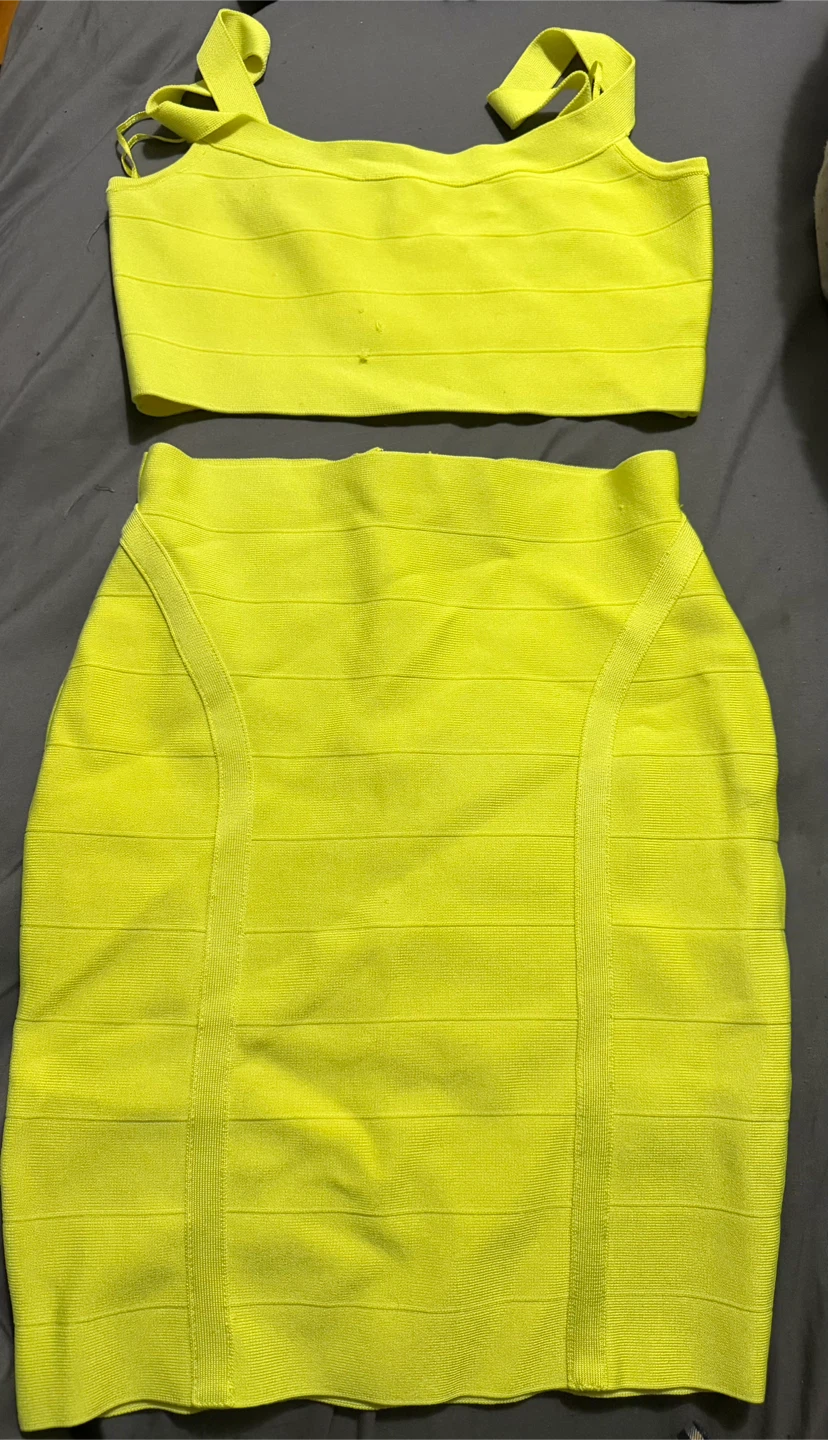 Neon Yellow Bandage Two-Piece Set