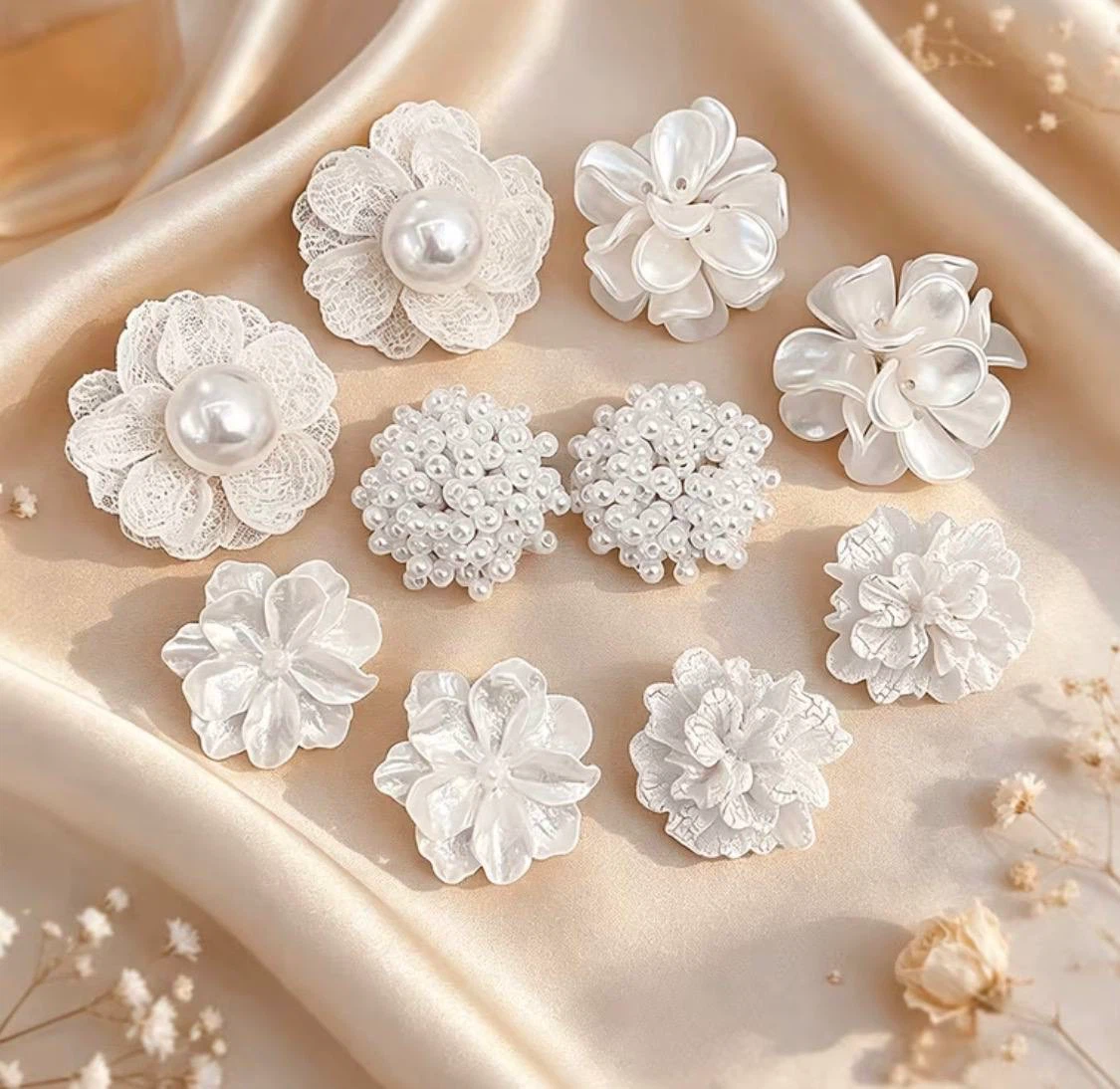 Set of 5 White Flower Earrings