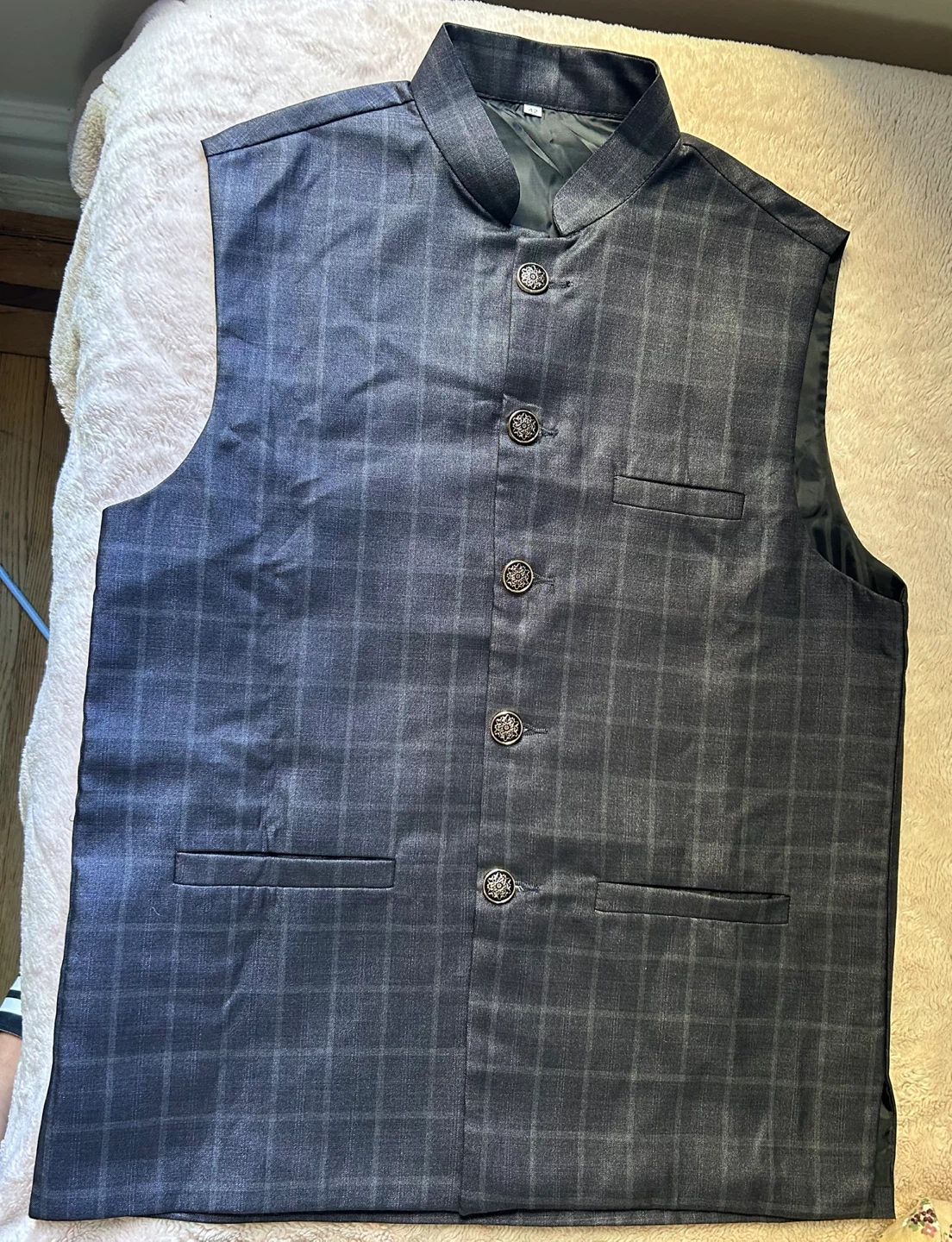 Mens Checkered Nehru Vest, Size 42 - photo 2