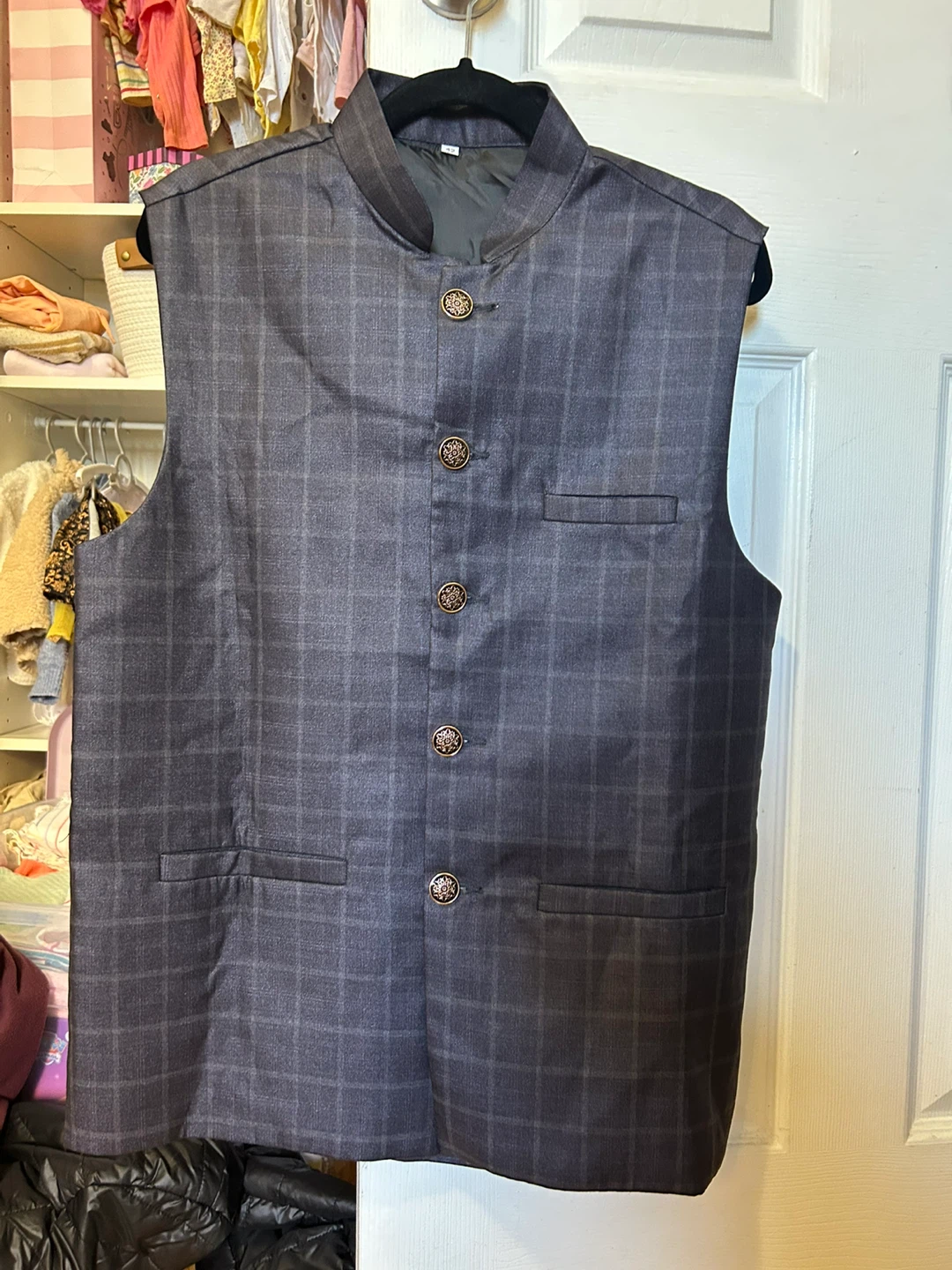Mens Checkered Nehru Vest, Size 42 - photo 3