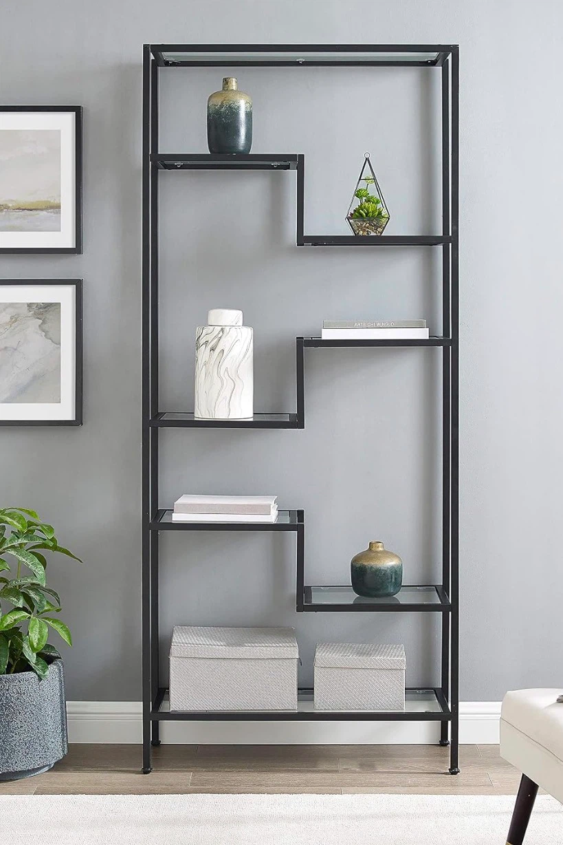 Modern Metal and Glass Geometric Bookshelf - photo 2