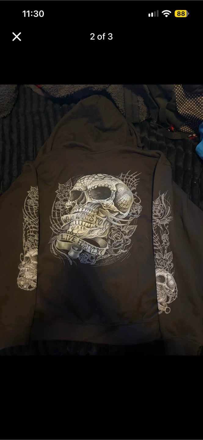 Skull Graphic Full-Zip Hoodie