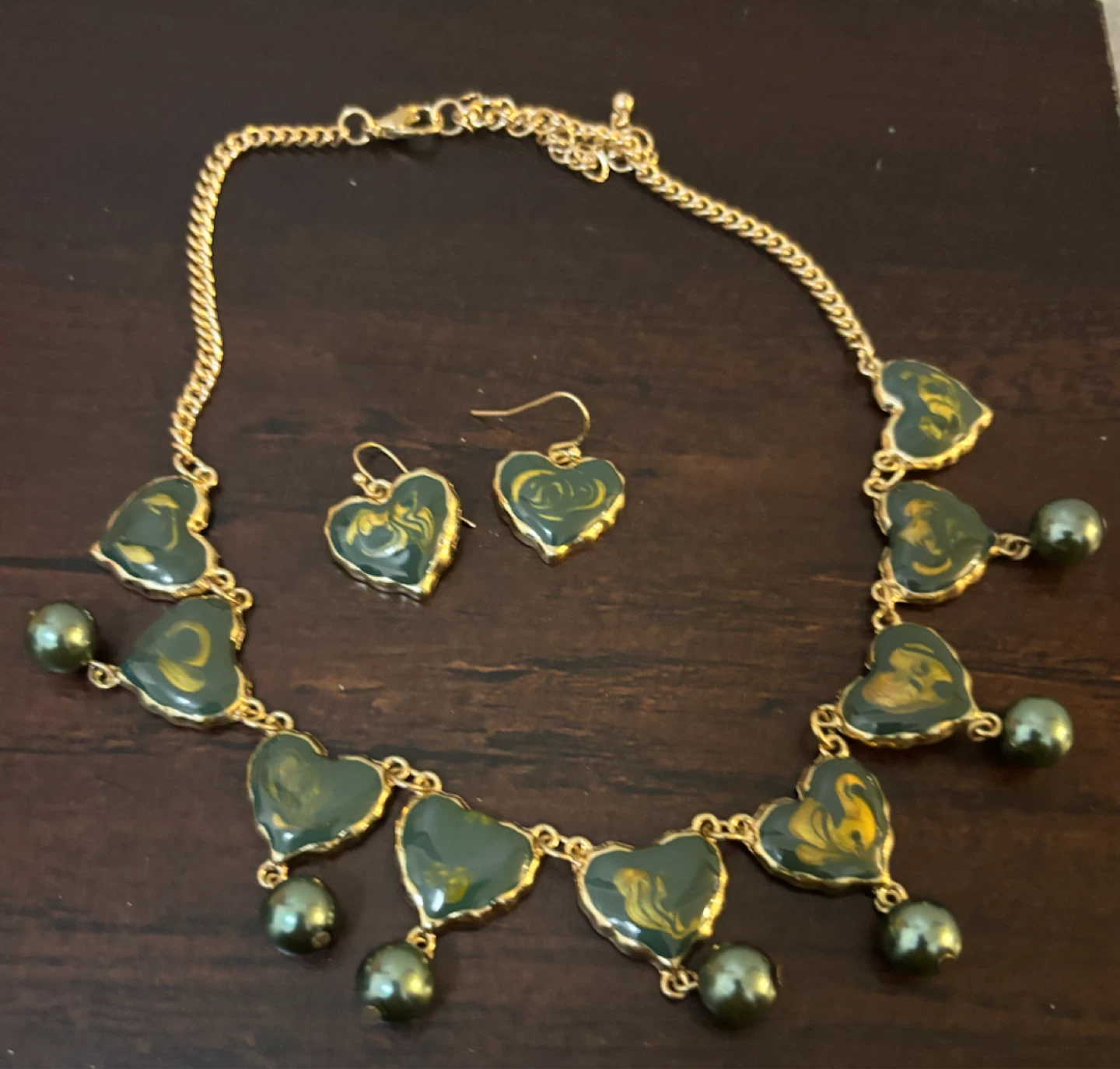 NEW-Heart Charm Necklace and Earring Jewelry Set