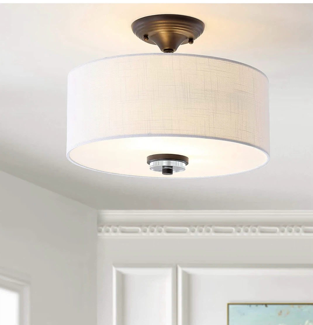 Semi-Flush Mount Ceiling Light with Linen Shade - photo 2