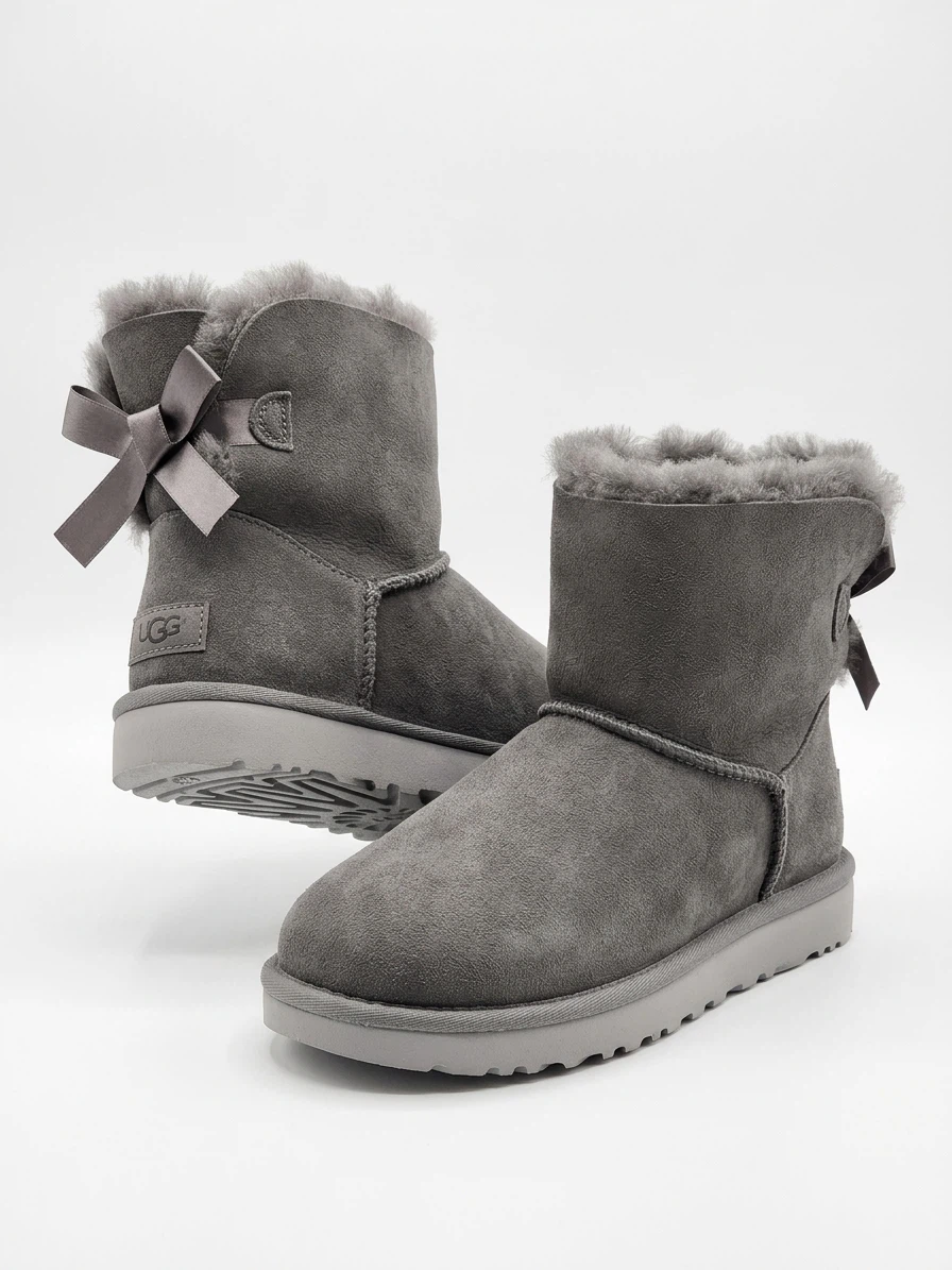 UGG Mini Bailey Bow II Boots - Grey, Size 8