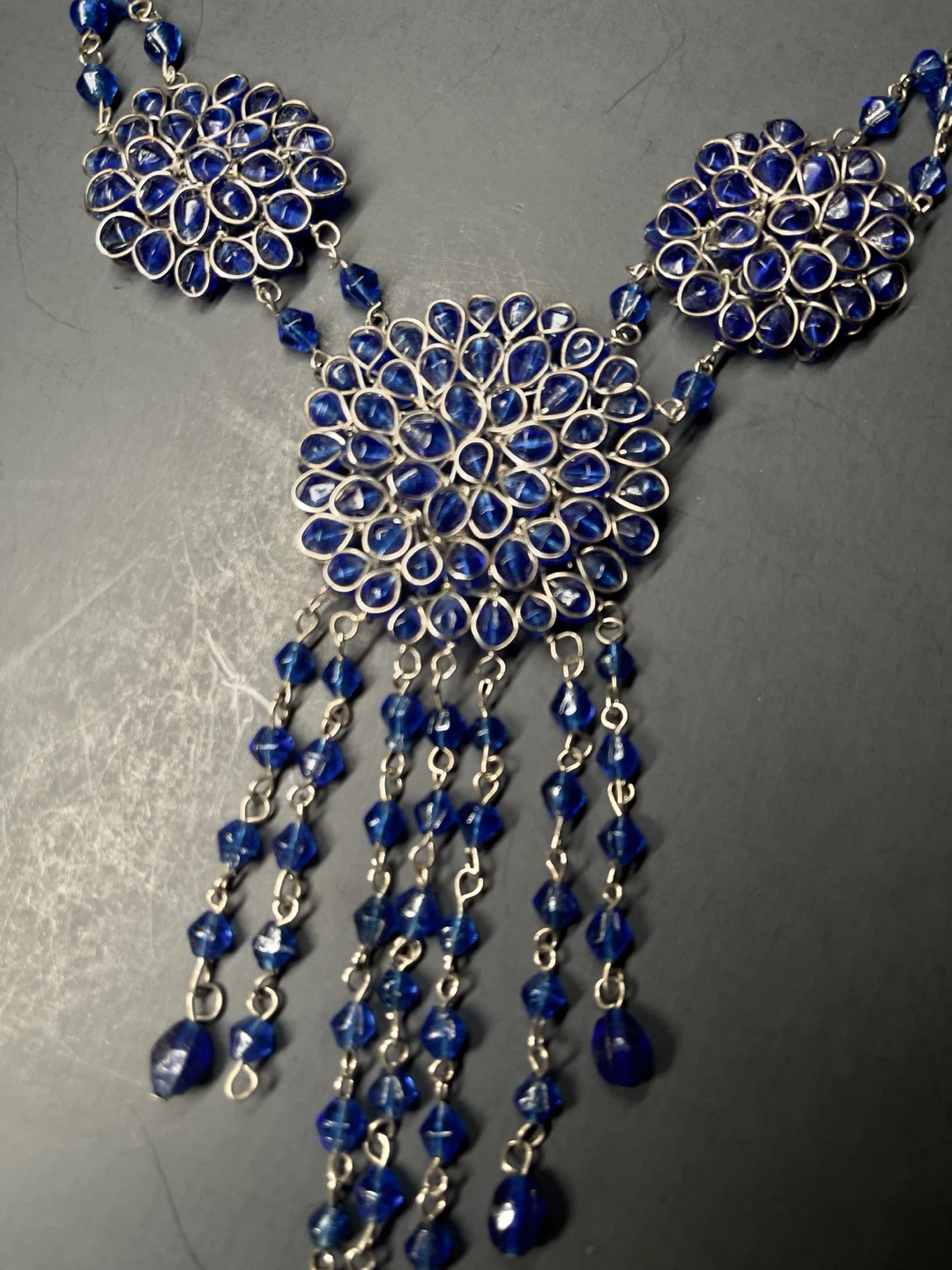 Blue Beaded Floral Statement Necklace - photo 2