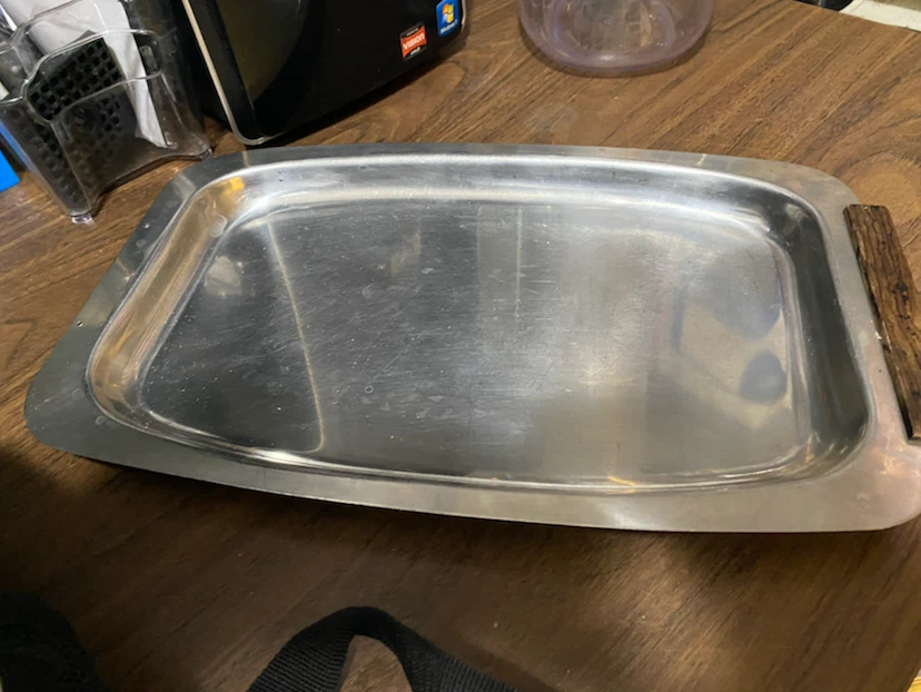Stainless Steel Serving Tray with Wooden Handles