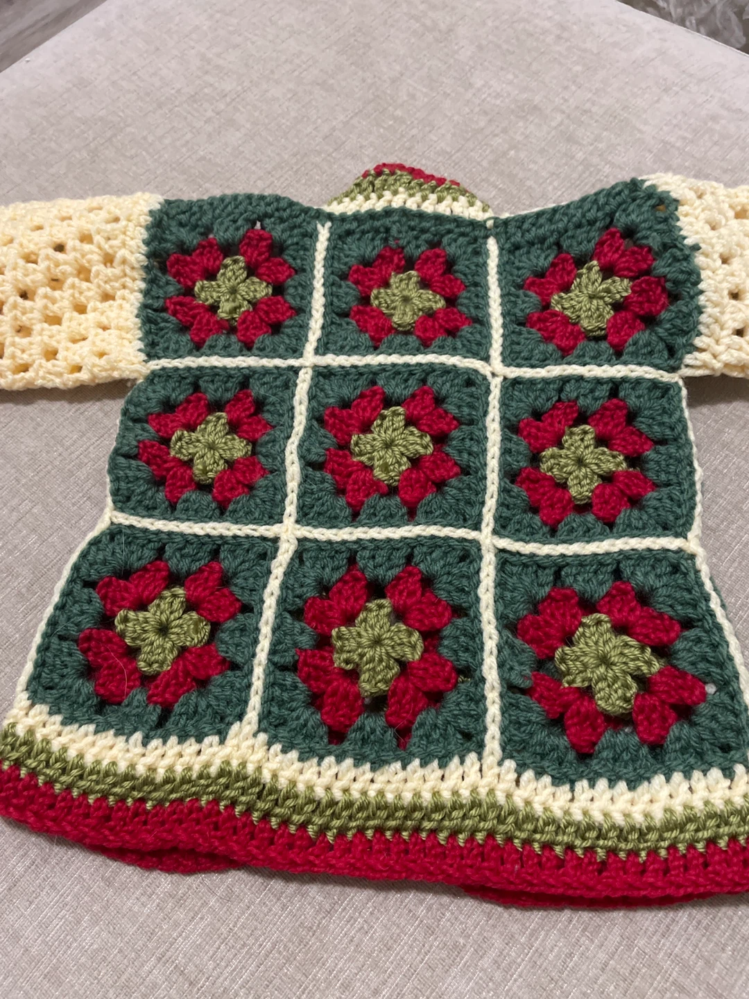 Handmade Crocheted Granny Square Baby Cardigan - photo 2