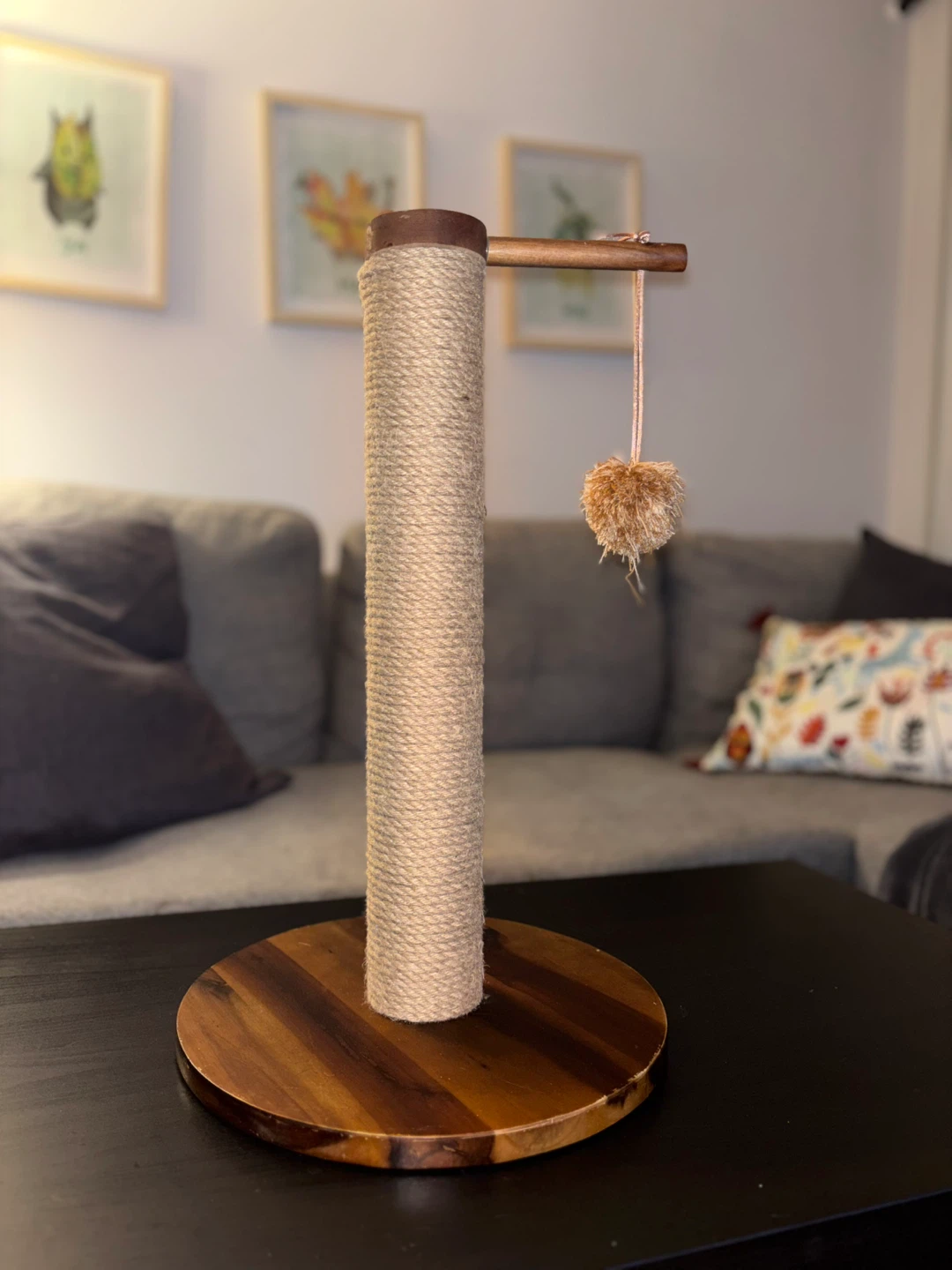 Wooden Cat Scratching Post with Toy