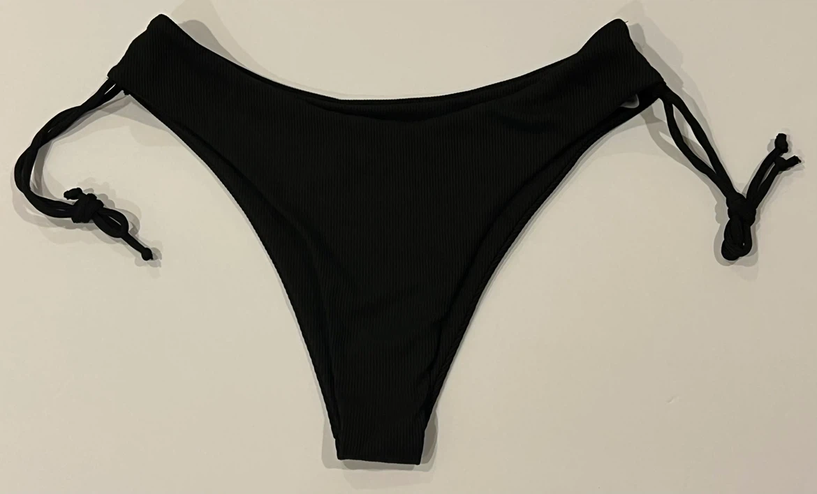 Black Ribbed Side-Tie Bikini Bottoms