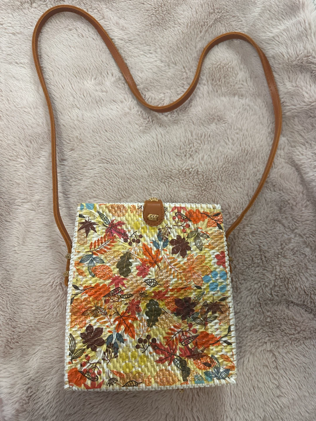 Autumn Leaf Print Woven (rattan)Crossbody Bag