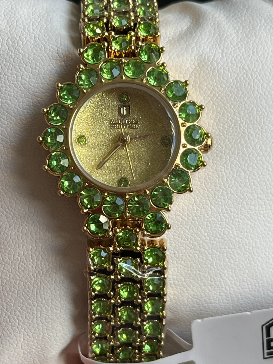 Montres Prestige Green Crystal Gold Watch 26mm NEW - photo 4