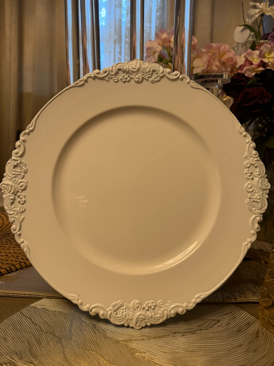 Set of White Vintage-Style Charger Plates