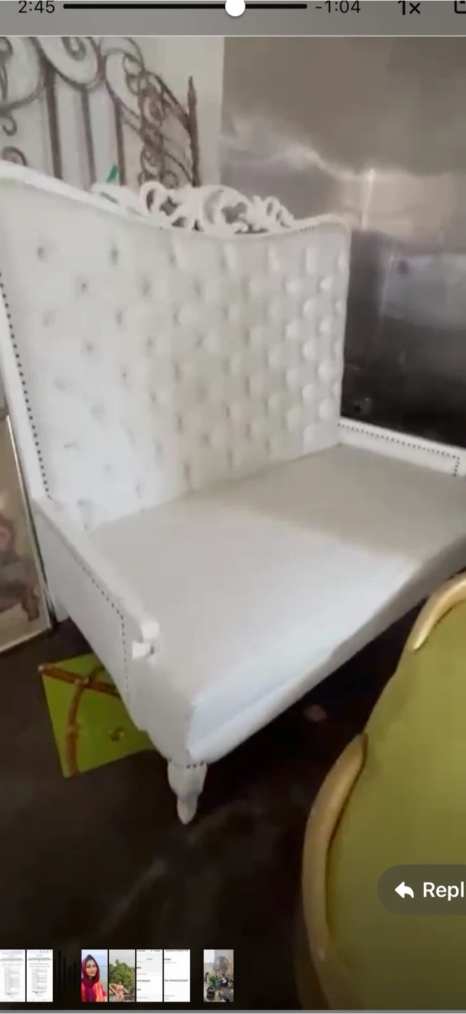 White Tufted High Back Settee