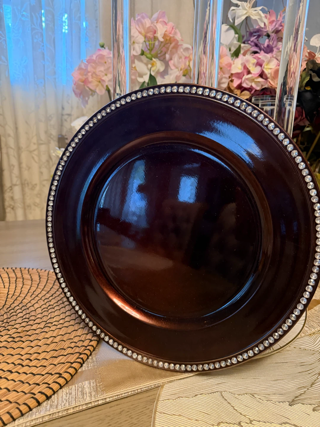Dark Brown Decorative Charger Plate with Rhinestone Trim - photo 2