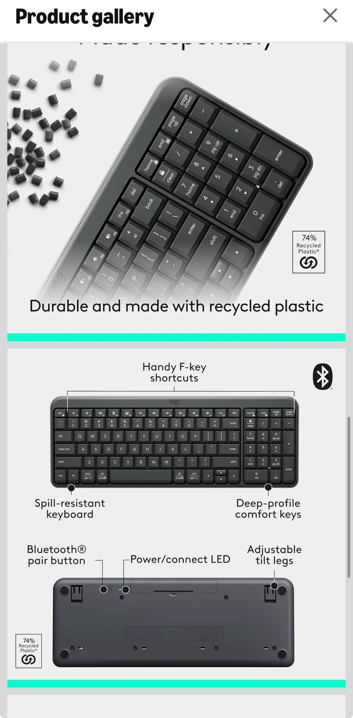 Logitech K250 Wireless Bluetooth Keyboard - Graphite - photo 2