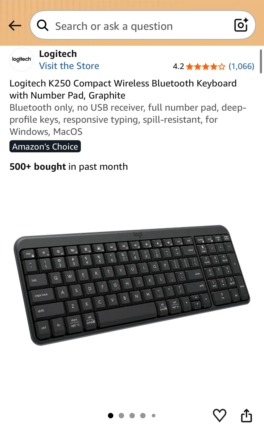 Logitech K250 Wireless Bluetooth Keyboard - Graphite