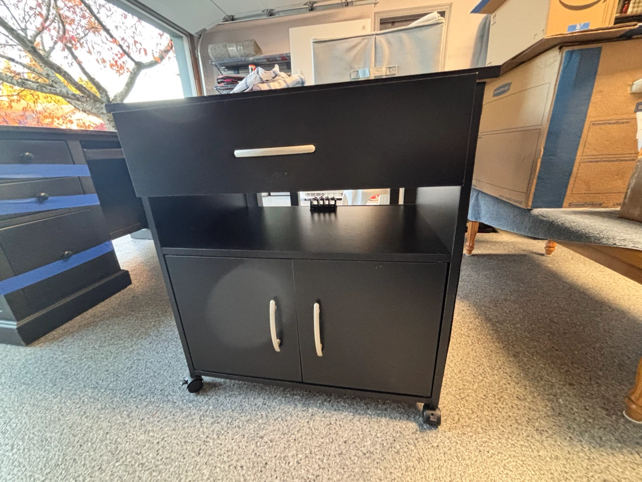 Black Storage Cart with Drawer