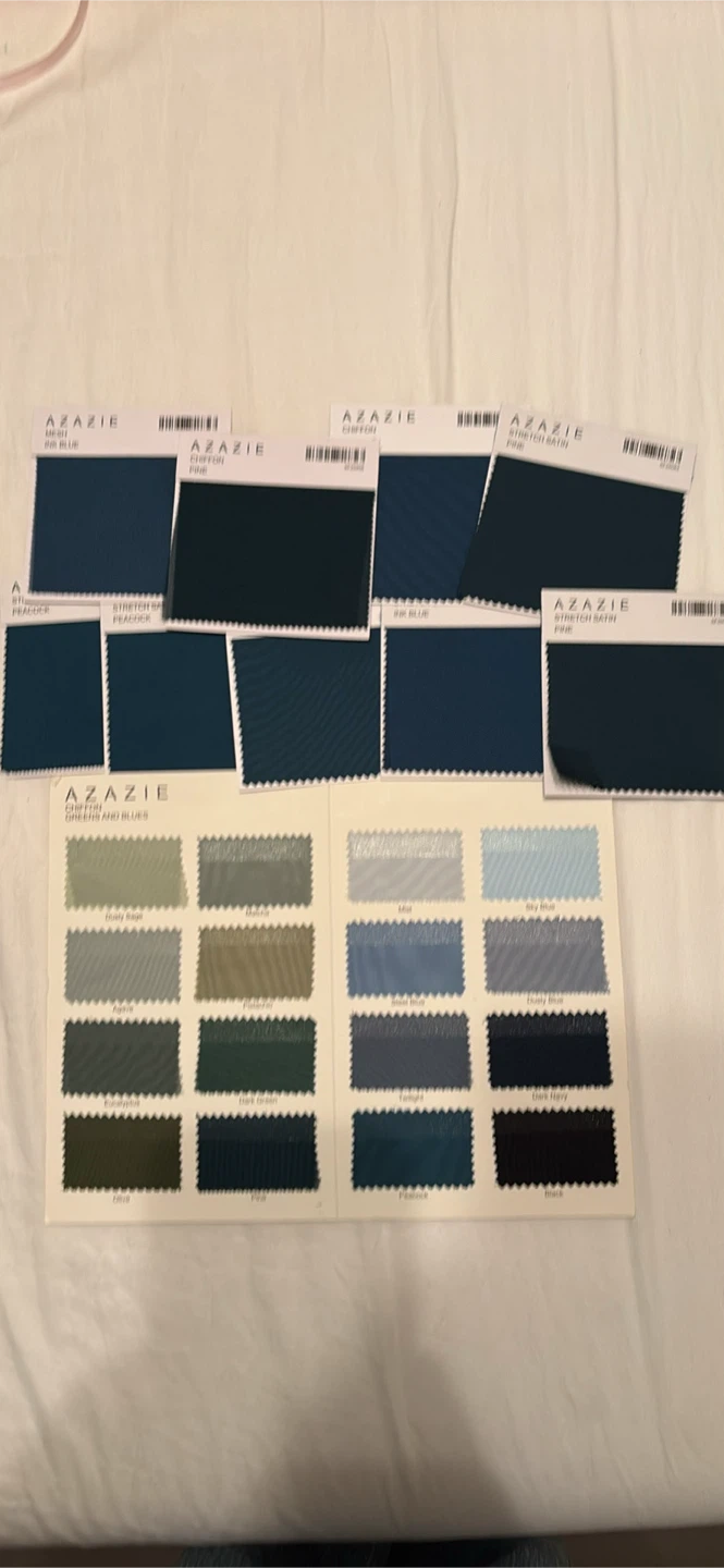 Azazie bridesmaid samples blue and green