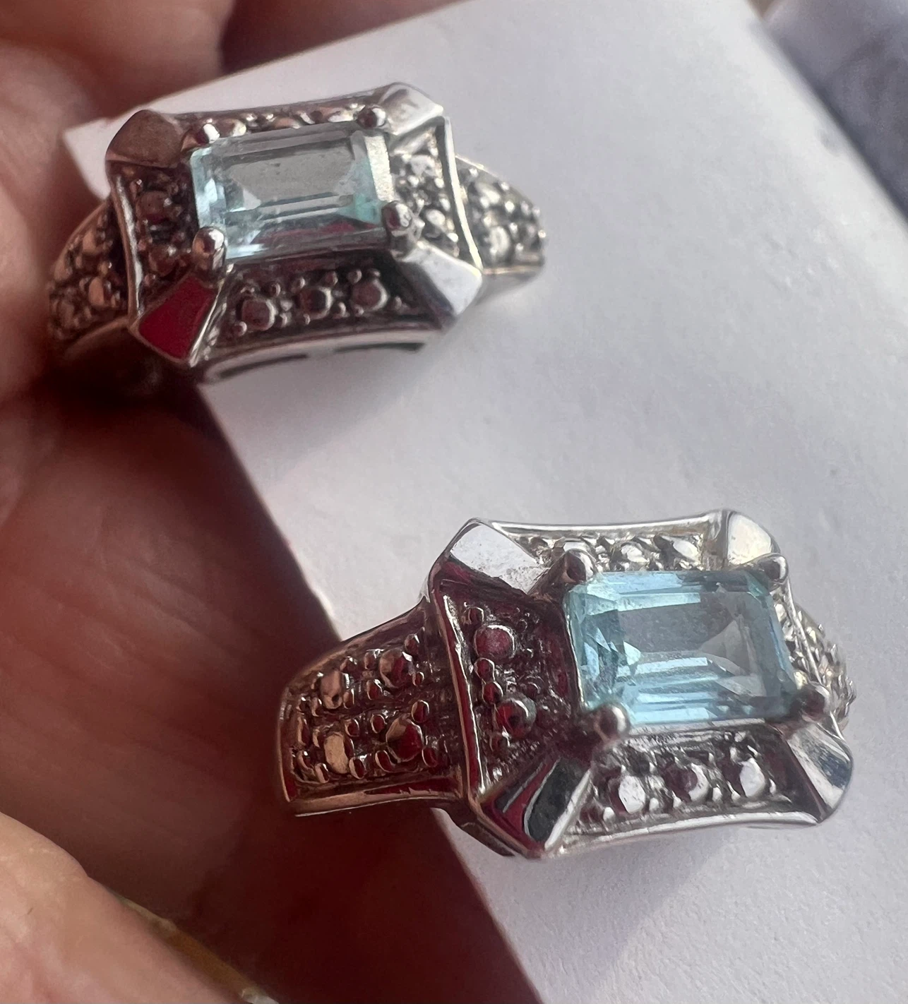 Pair of 925 Sterling Silver Blue aquamarine Earrings - photo 5